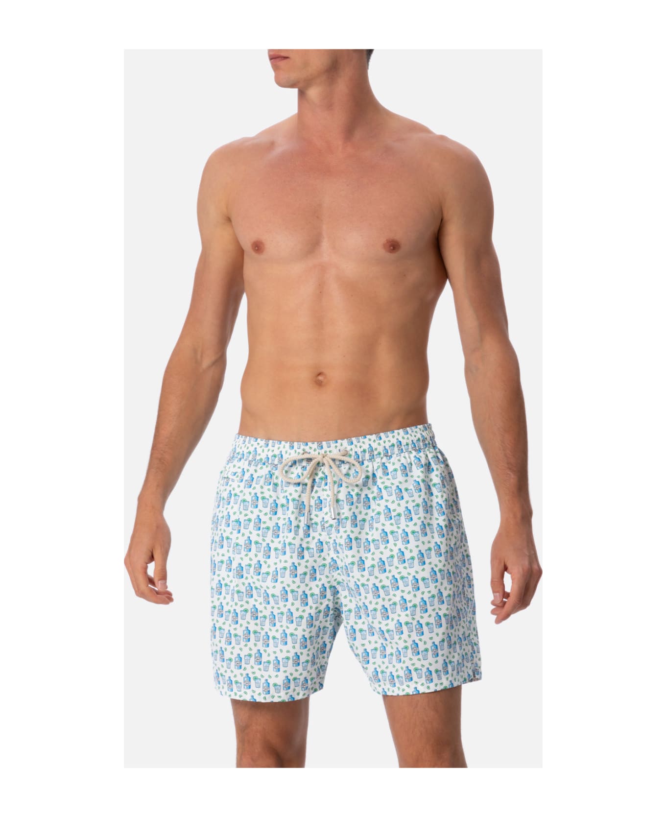 MC2 Saint Barth Man Lightweight Fabric Swim-shorts Lighting Micro Fantasy With Gin Tonic Print - WHITE スイムトランクス
