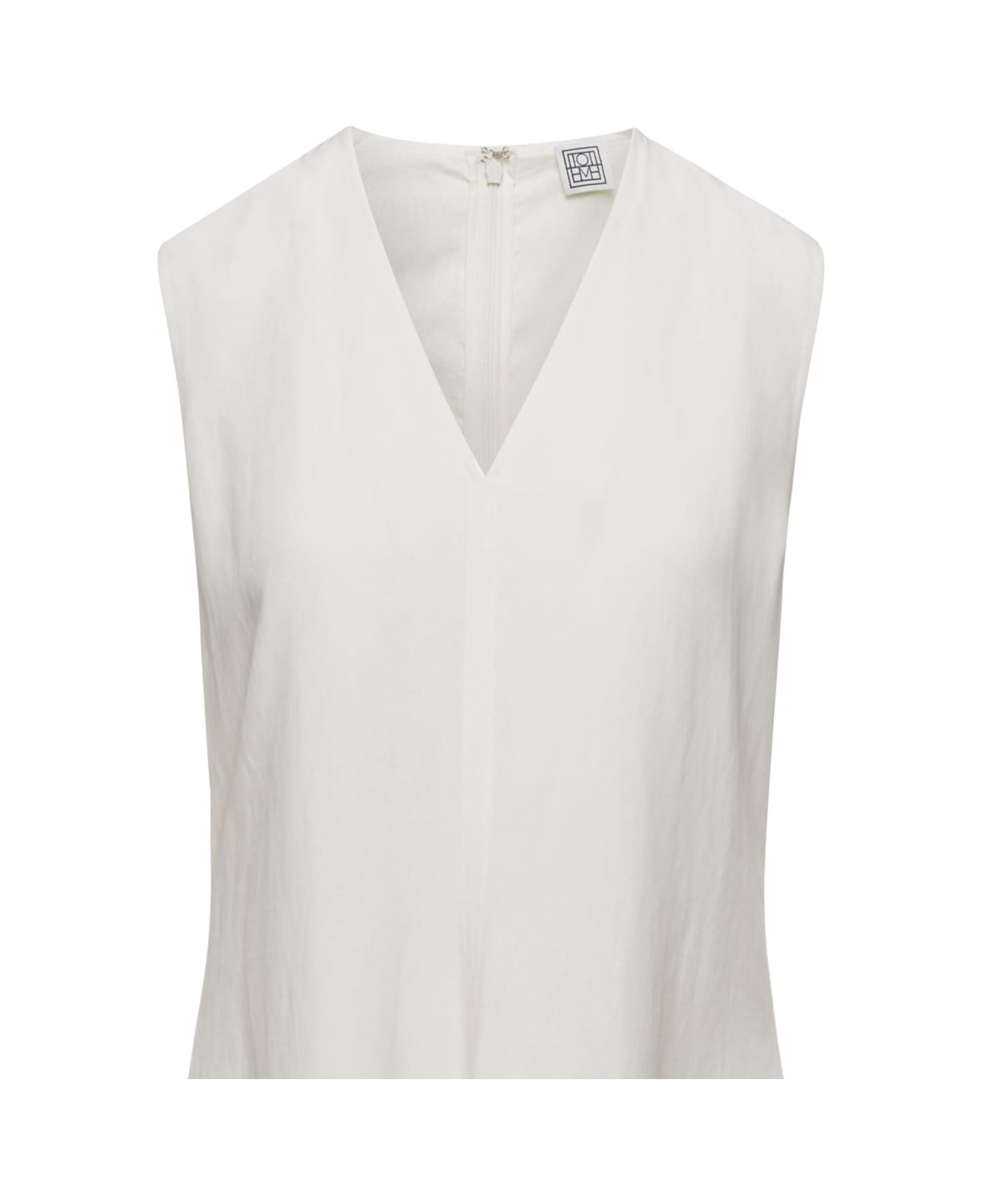 Totême White V-neck Flared Dress In Linen Blend Woman - White