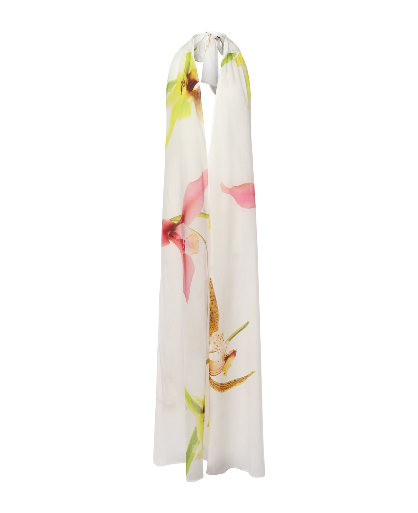 Genny Long Dress With Orchid Print - White
