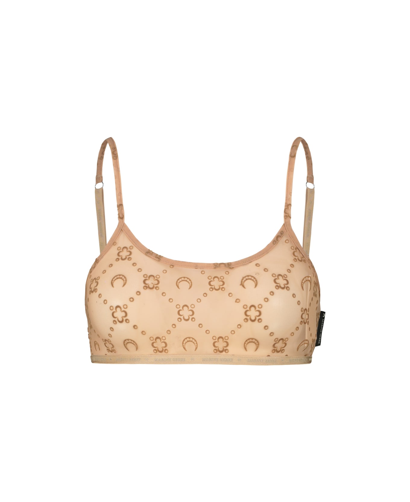 Marine Serre Recycled Mesh Flock Bralette - Camel