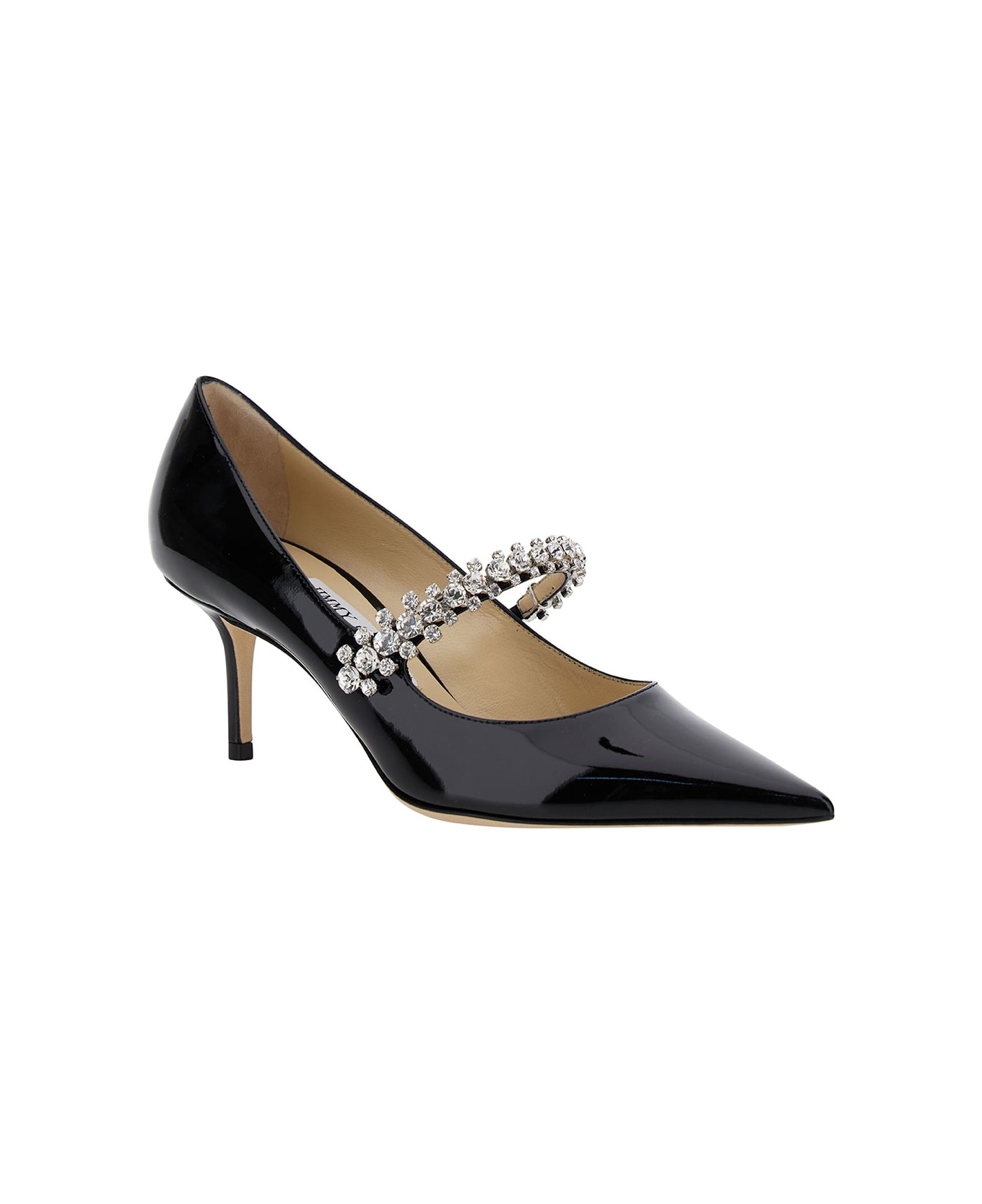 Jimmy Choo 'bing Pump' Black Pumps With Crystal Strap In Patent Leather Woman - Black