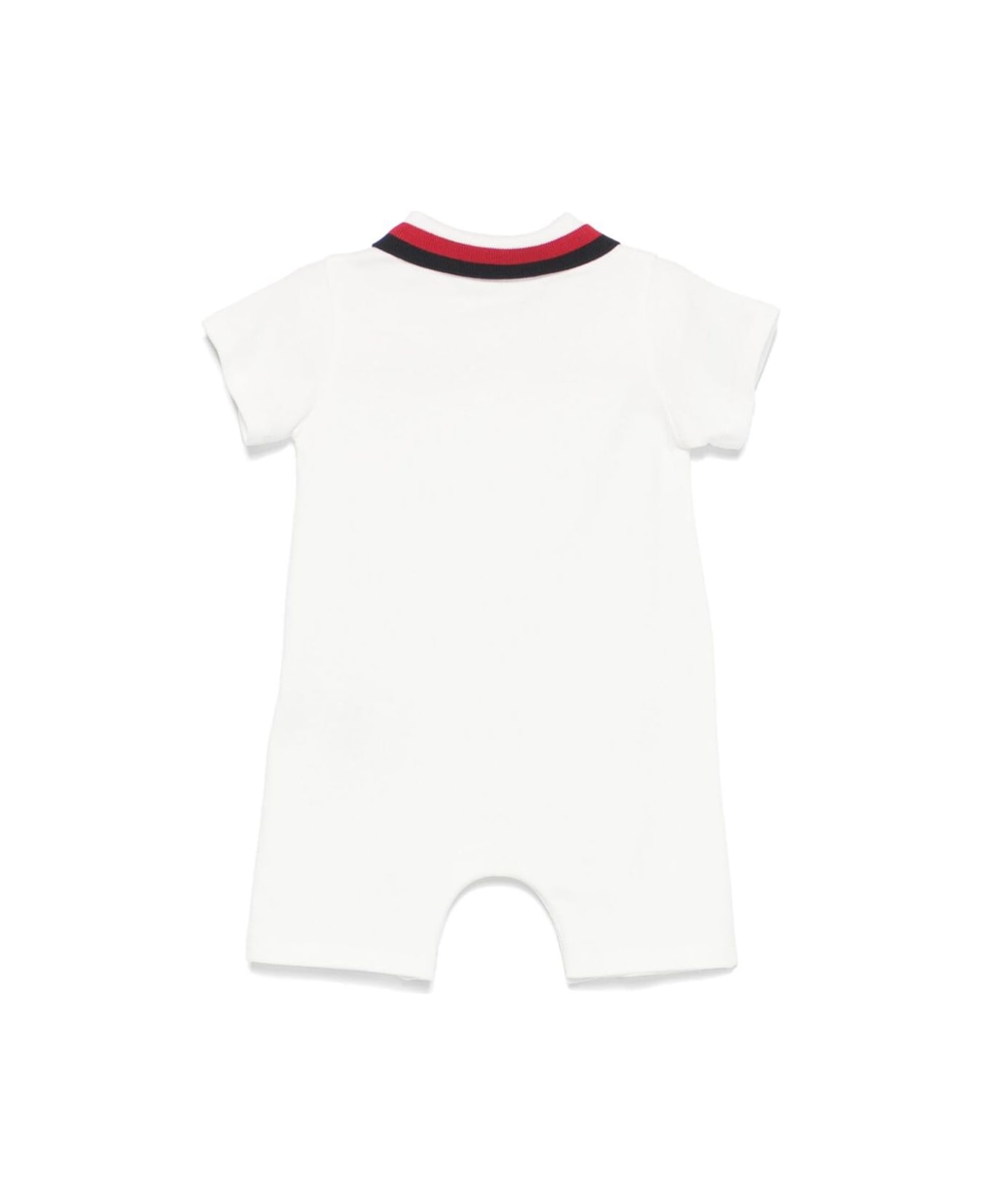 Moncler White Jumpsuit With Logo Patch On The Chest And Contrast Collar In Cotton Baby - White