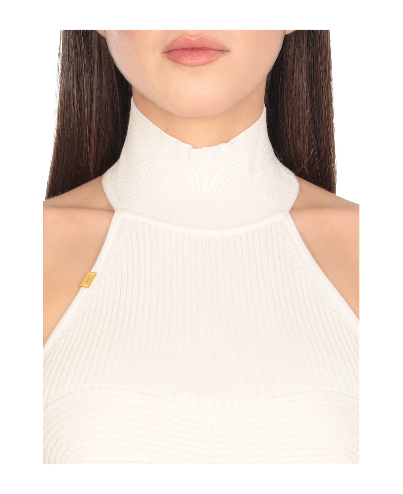Elisabetta Franchi Top With Logo - Ivory