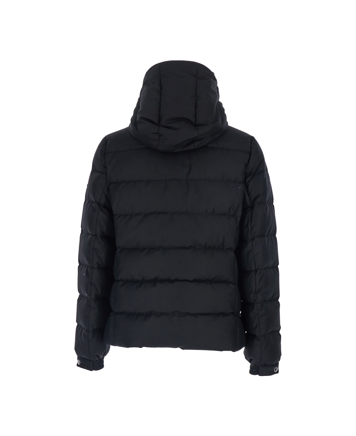 TATRAS 
domiziano
 Black Down Jacket With Fixed Hood And Logo Patch On The Sleeve In Tech Fabric Man - Black