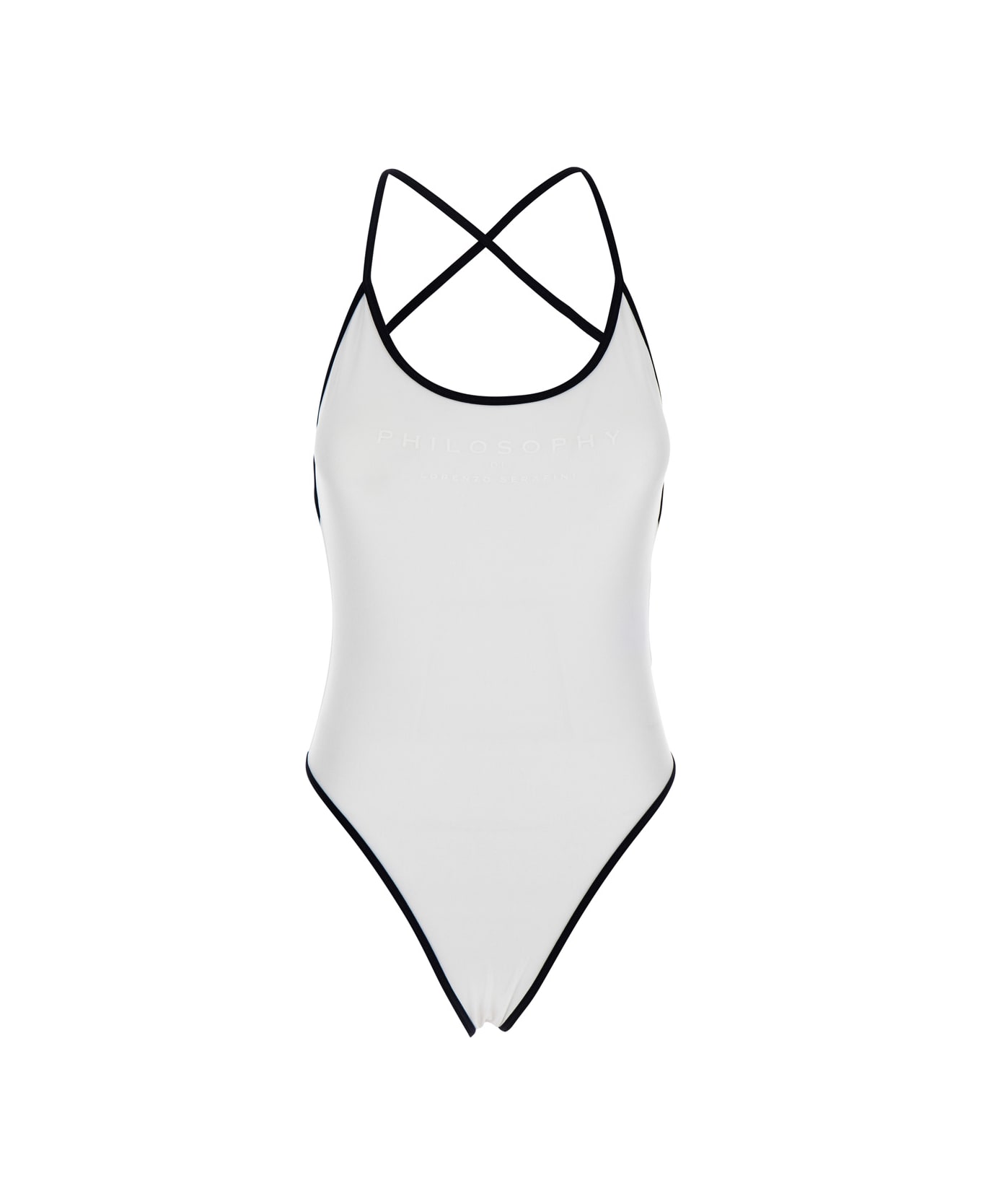 Philosophy di Lorenzo Serafini White Costume With Crossed Straps And Lettering Logo In Tech Fabric Woman - White