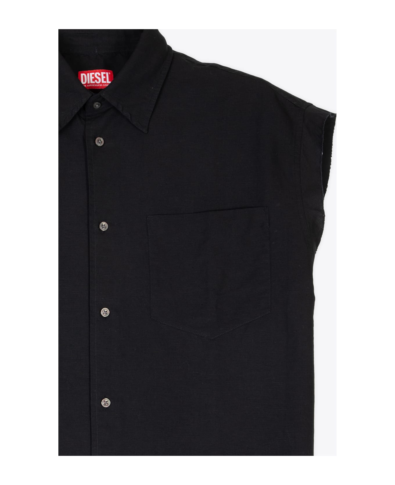 Diesel S-simens Black linen blend sleeveless shirt - S-Simens - Nero