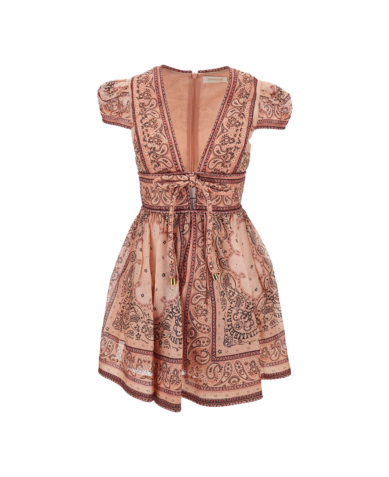 Zimmermann 'matchmaker Structured' Mini Pink Dress With All-over Bandana Print In Linen And Silk Woman - Pink