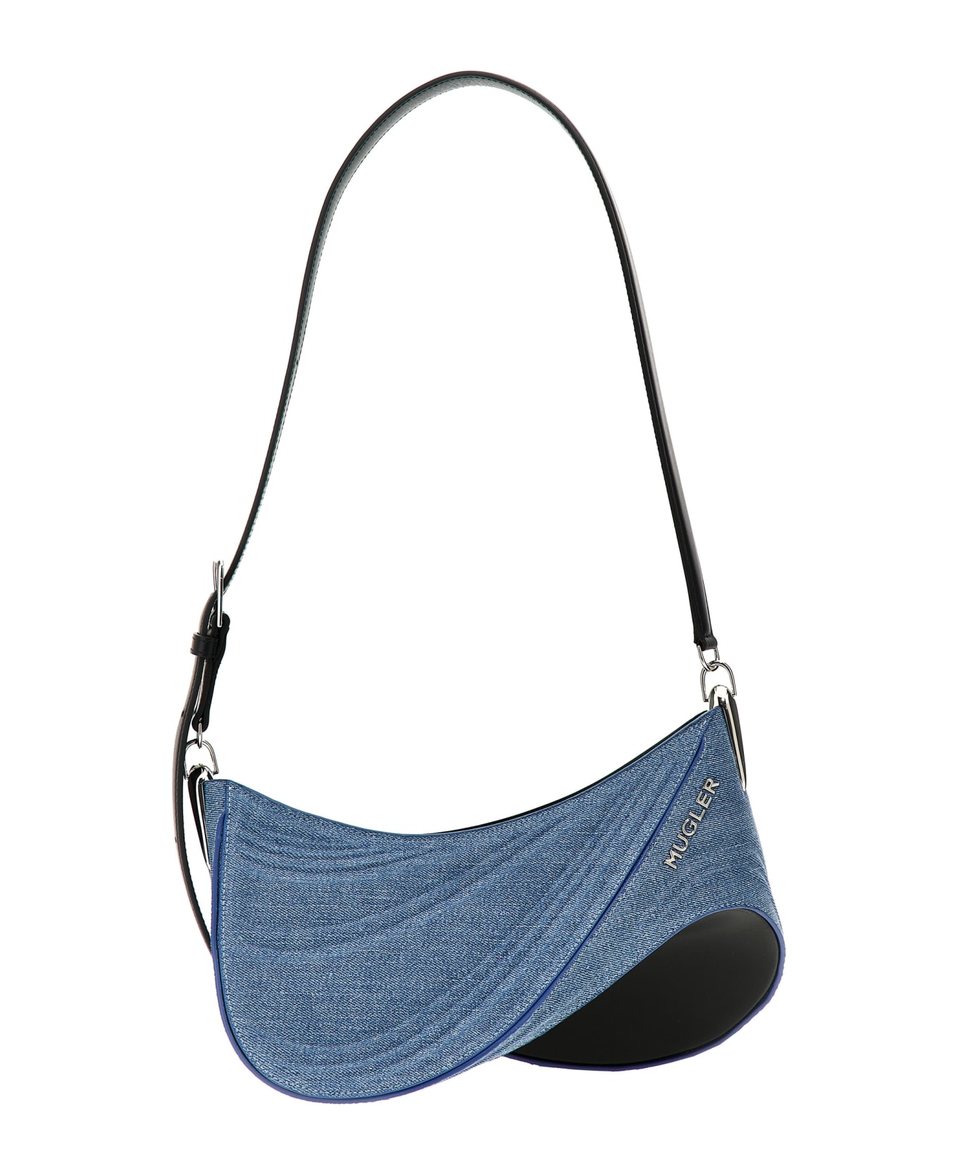 Mugler 'medium Denim Spiral Curve 01' Shoulder Bag - Blue