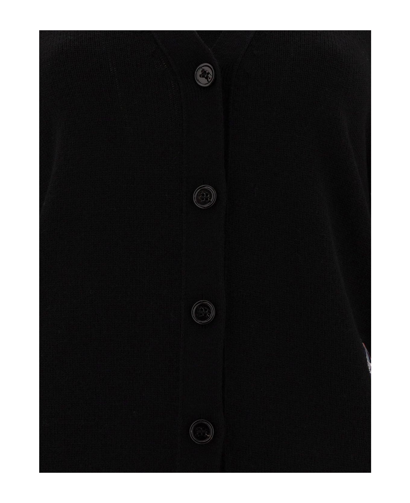 Burberry Logo Patch Knitted Cardigan - Black