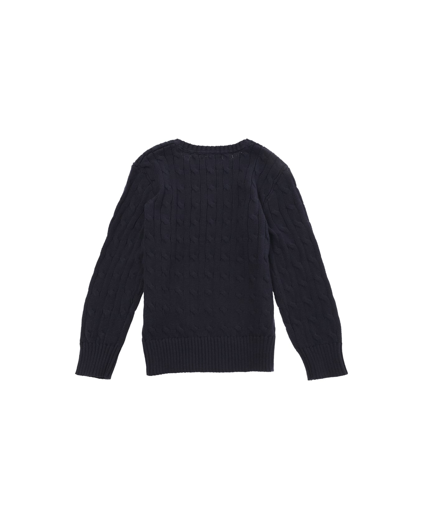 Ralph Lauren Blue Cable-knit Sweater With Pony Embroidery Boy - Blu ニットウェア＆スウェットシャツ