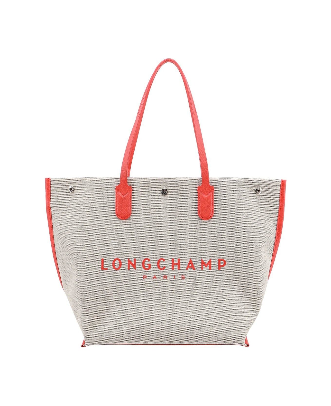 Longchamp Roseau Logo Detailed Large Tote Bag - RED/NEUTRALS