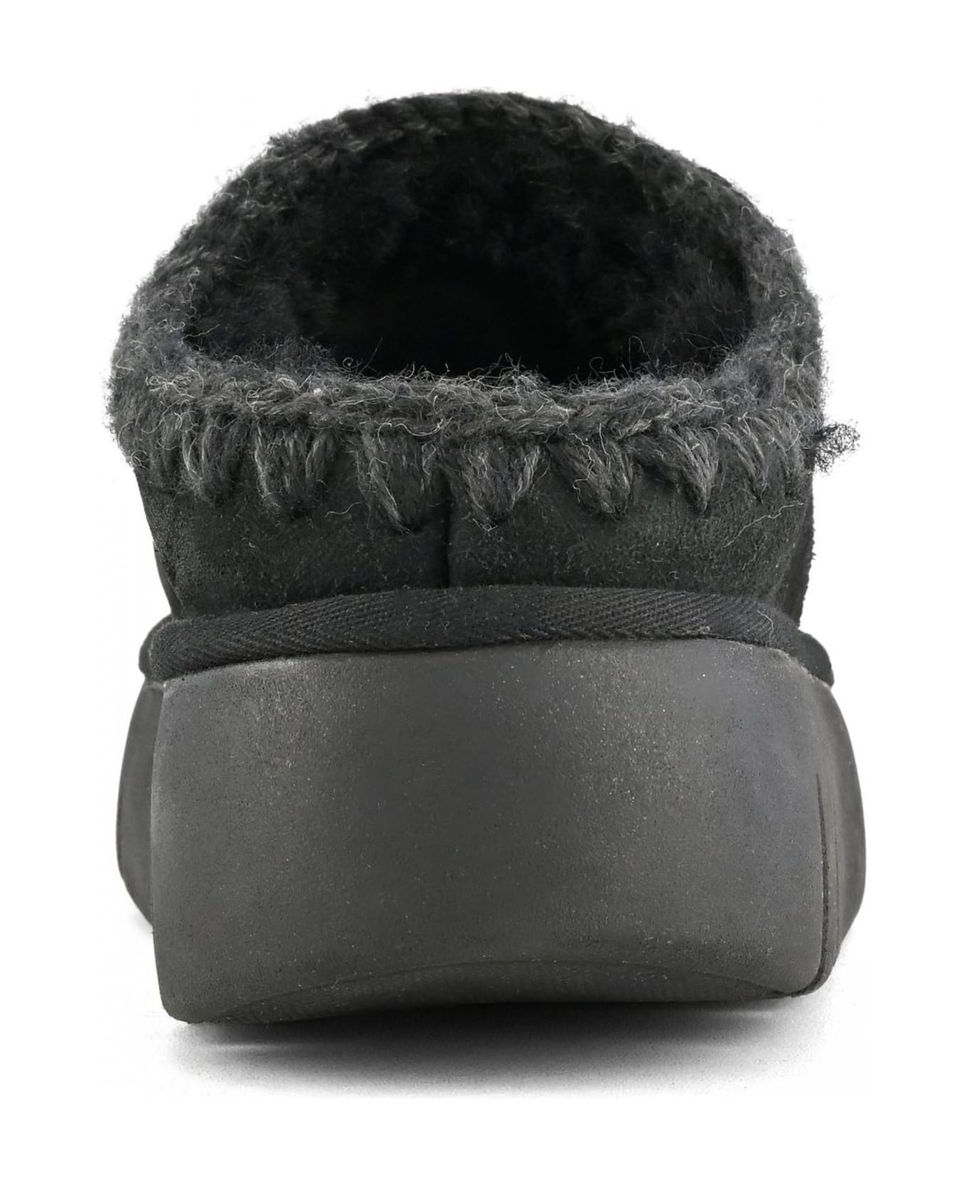 Mou Bounce Black Mules With Logo Lettering And Open Rear In Suede Woman - black