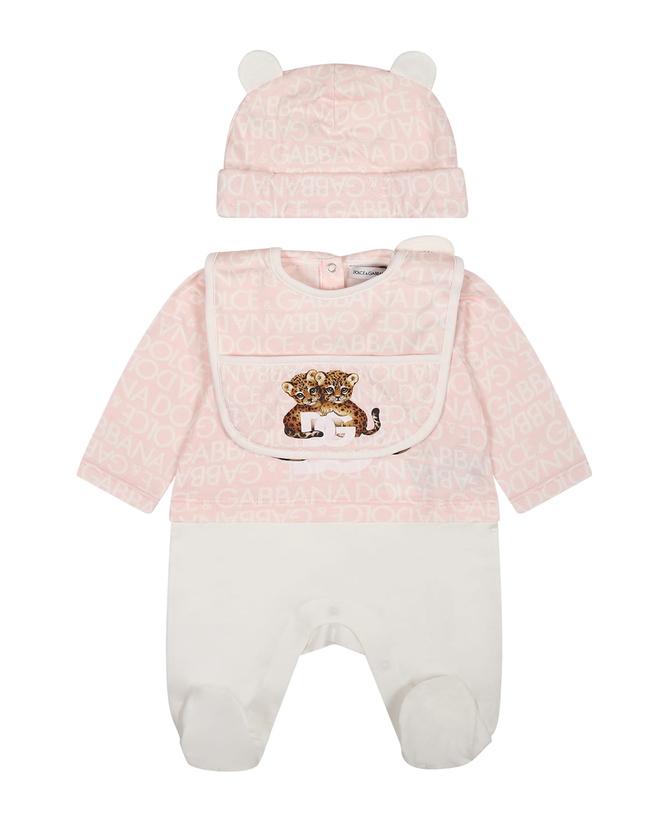 Dolce & Gabbana Pink Set For Baby Girl With Logo And Leoaprds - Pink