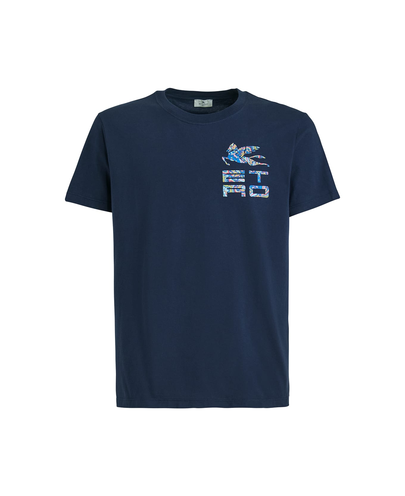 Man Dark Blue Jersey T-shirt With Embroidery