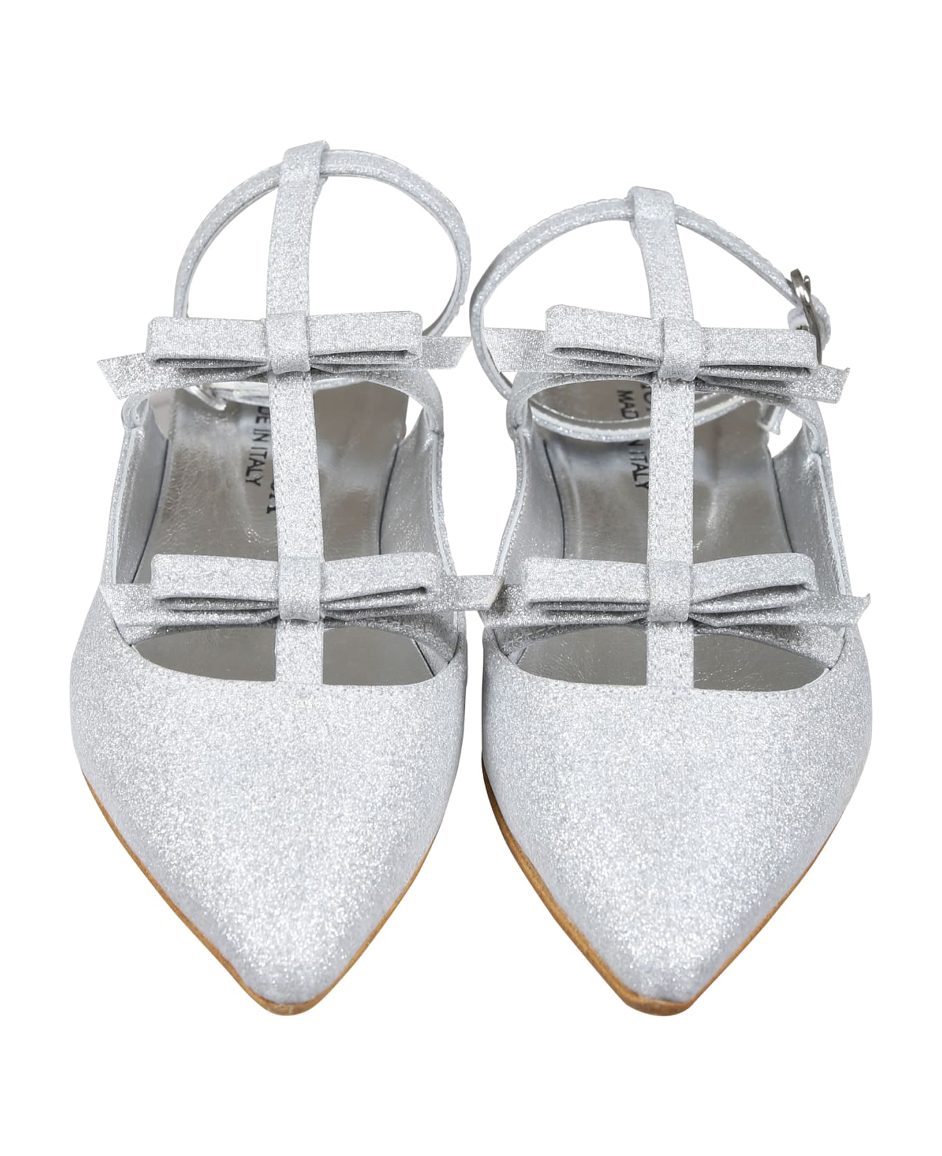 Monnalisa Silver Ballet Flat For Girl With Bow - Silver
