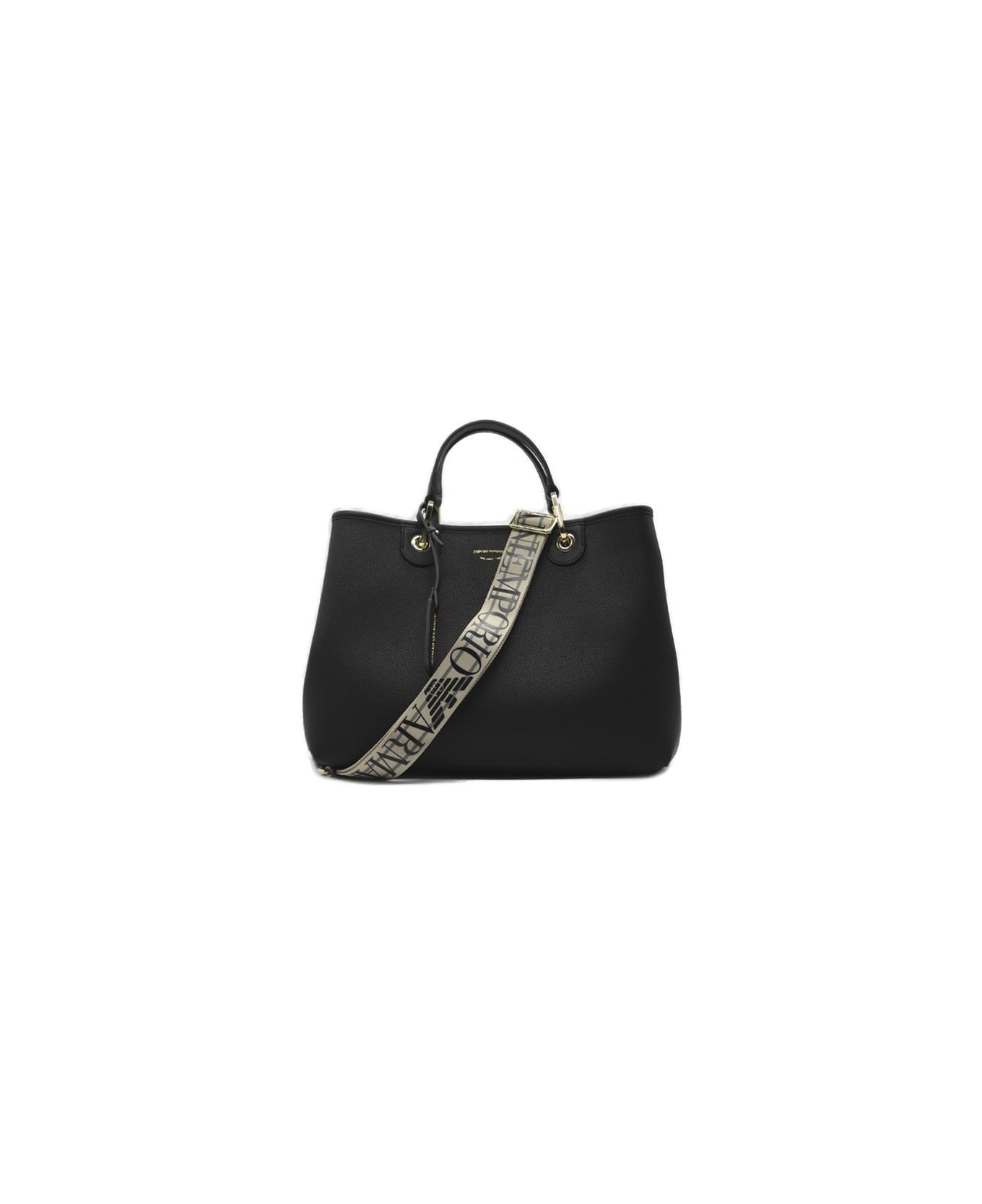 Emporio Armani Logo Detailed Tote Bag - BLACK トートバッグ