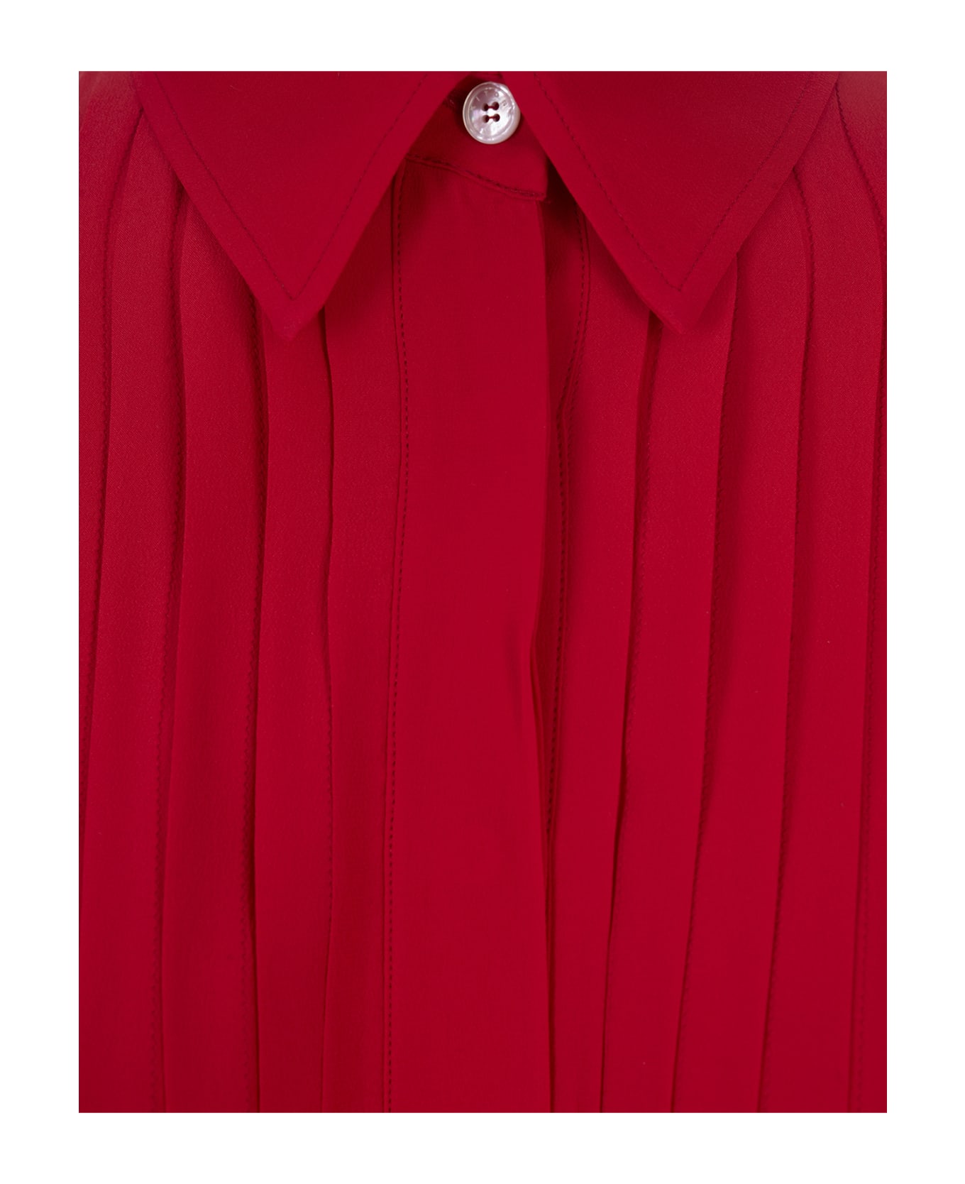 Kiton Red Silk Shirt Long Dress With Pleating - Red ワンピース＆ドレス