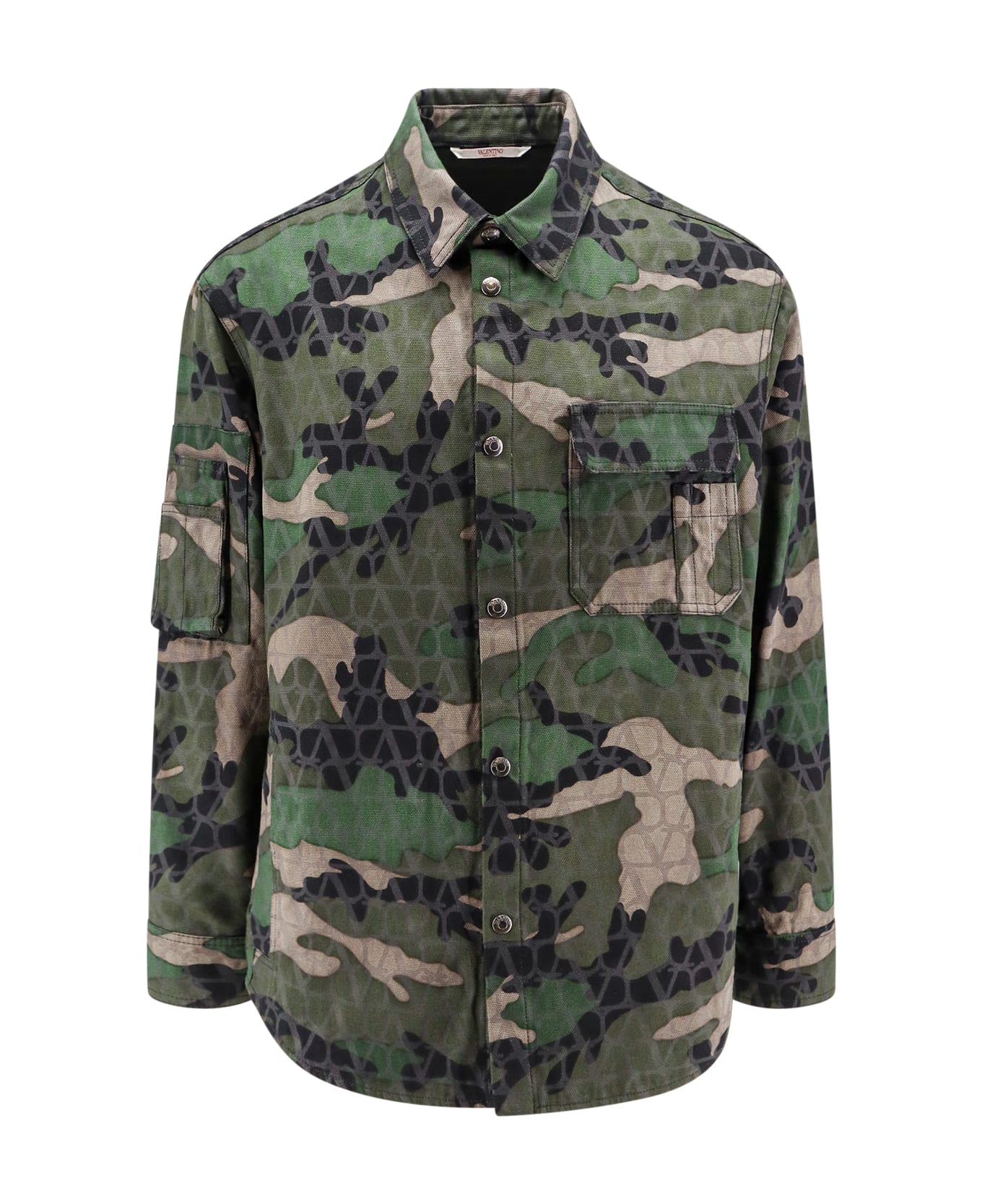 Valentino Cotton Jacket With Camouflage Motif - Green