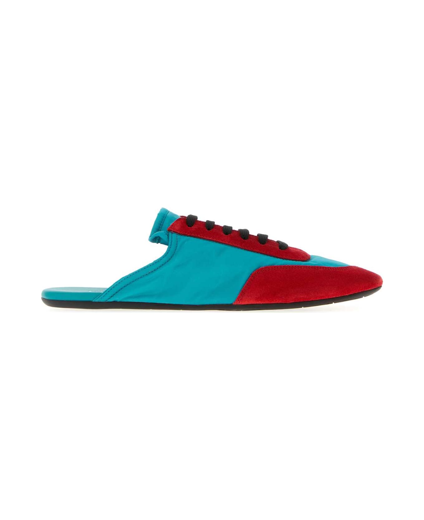 Prada Two-tone Suede And Re-nylon Slippers - TURCHESEROSSO