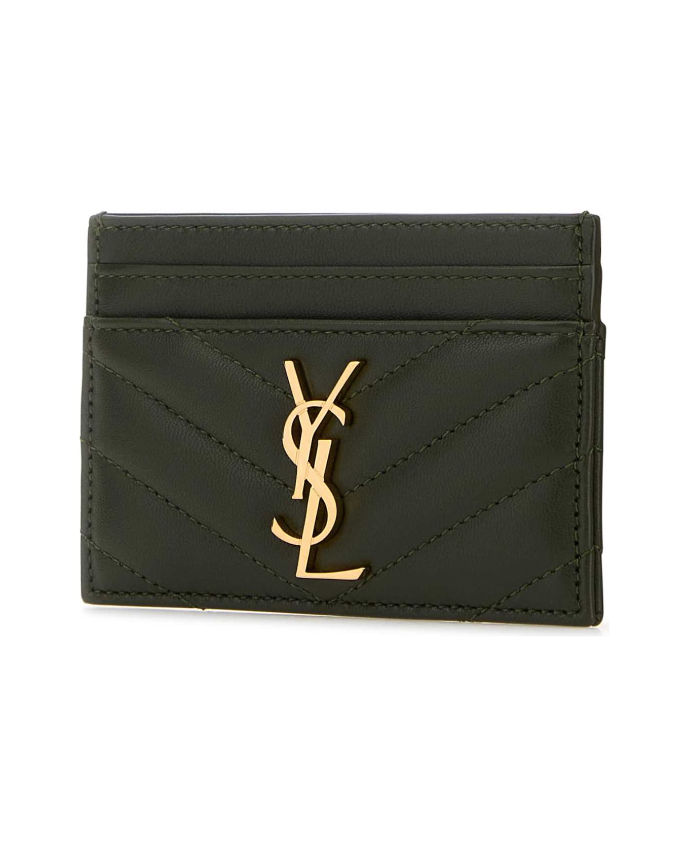 Saint Laurent Bottle Green Nappa Leather Cassandre Card Holder - OLIVEWOOD