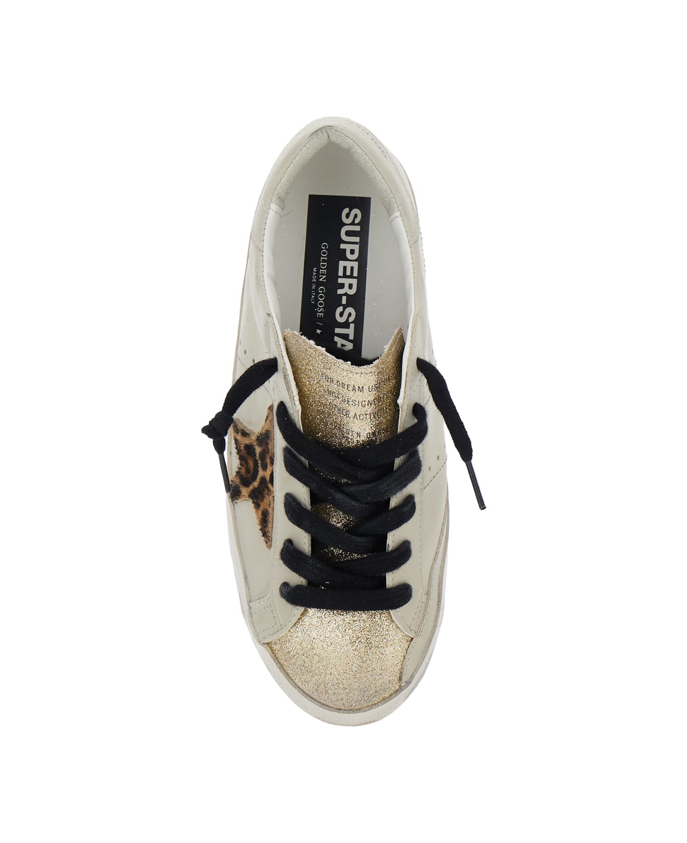 Golden Goose Super Star Leather Upper Glitter Toe And Tongue Leather Heel Leopard Horsy Star - White