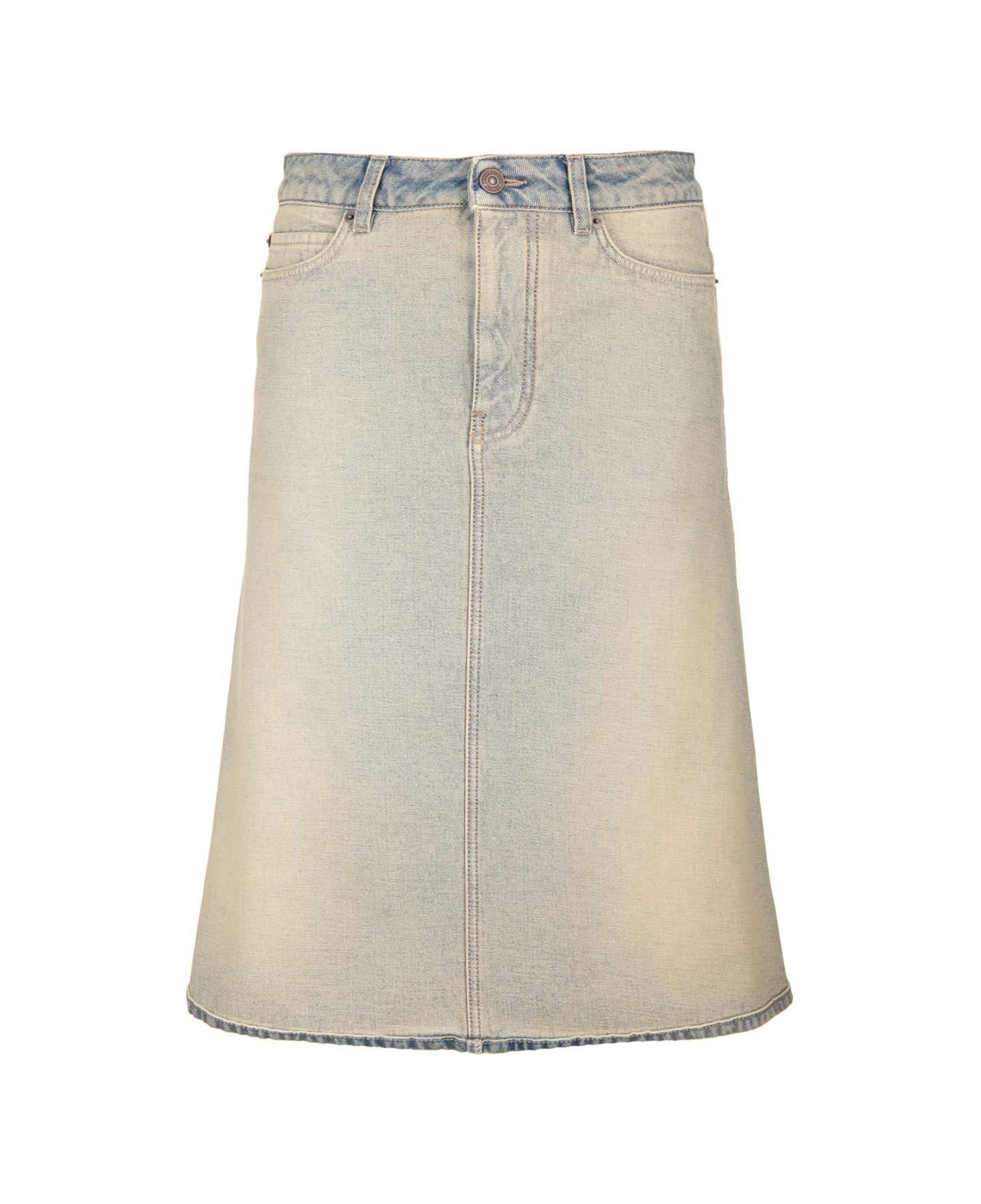Balenciaga Vintage Effect Denim Midi Skirt - Inside Out