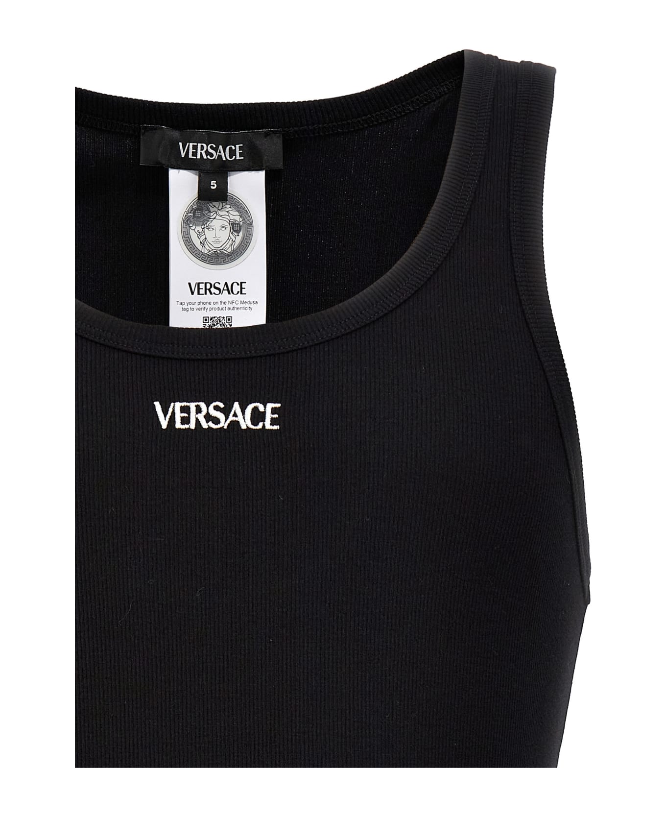 Versace Logo Embroidery Tank Top - Black  