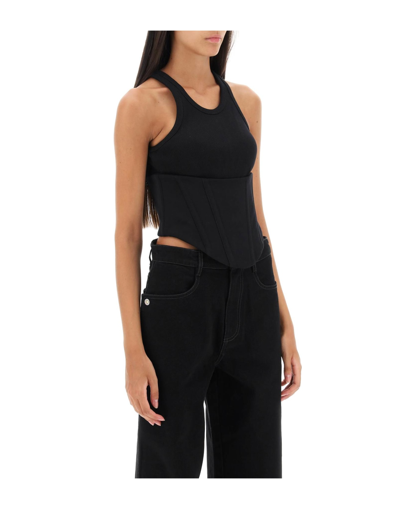 Dion Lee Tank Top With Underbust Corset - BLACK タンクトップ
