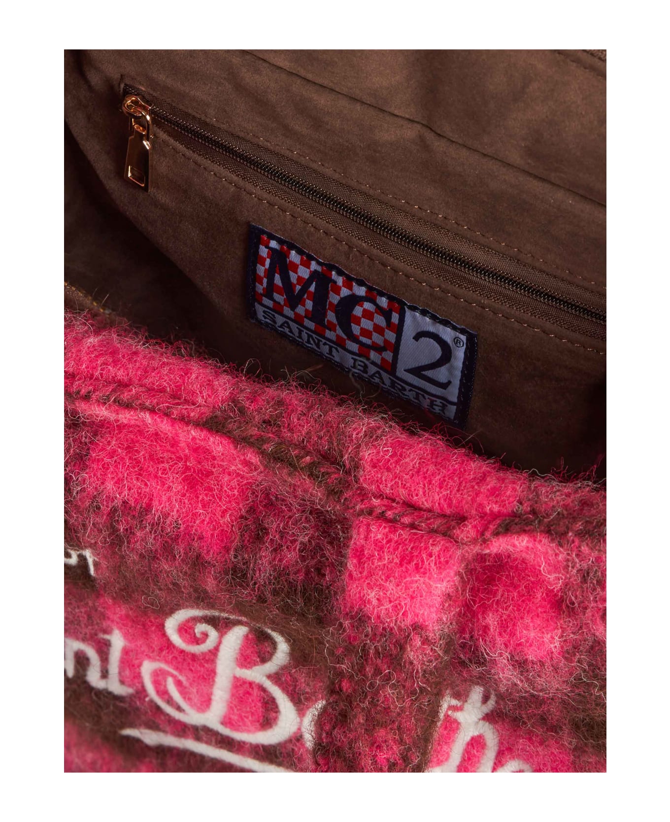 MC2 Saint Barth Wooly Colette Fringed Handbag With Check Pattern - PINK