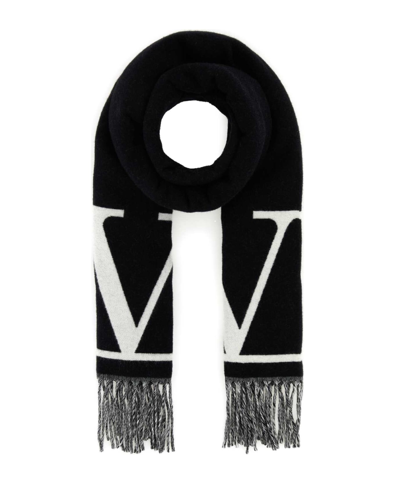 Valentino Garavani Black Wool Blend Scarf - NEROAVORIO スカーフ