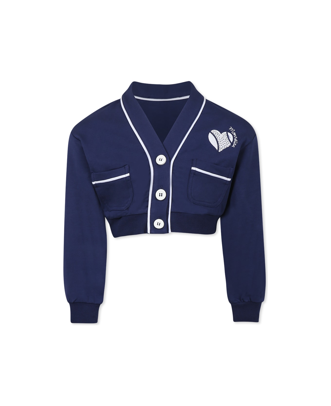 Monnalisa Blue Crop Cardigan For Girl With Heart - Blue