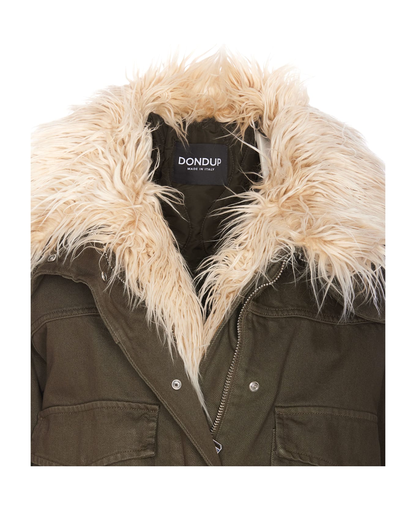 Dondup Short Parka With Faux Fur - Green