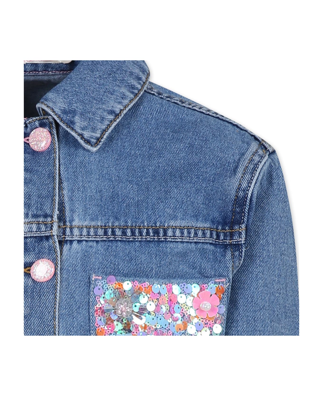 Billieblush Blue Jacket For Girl With Sequins - Denim