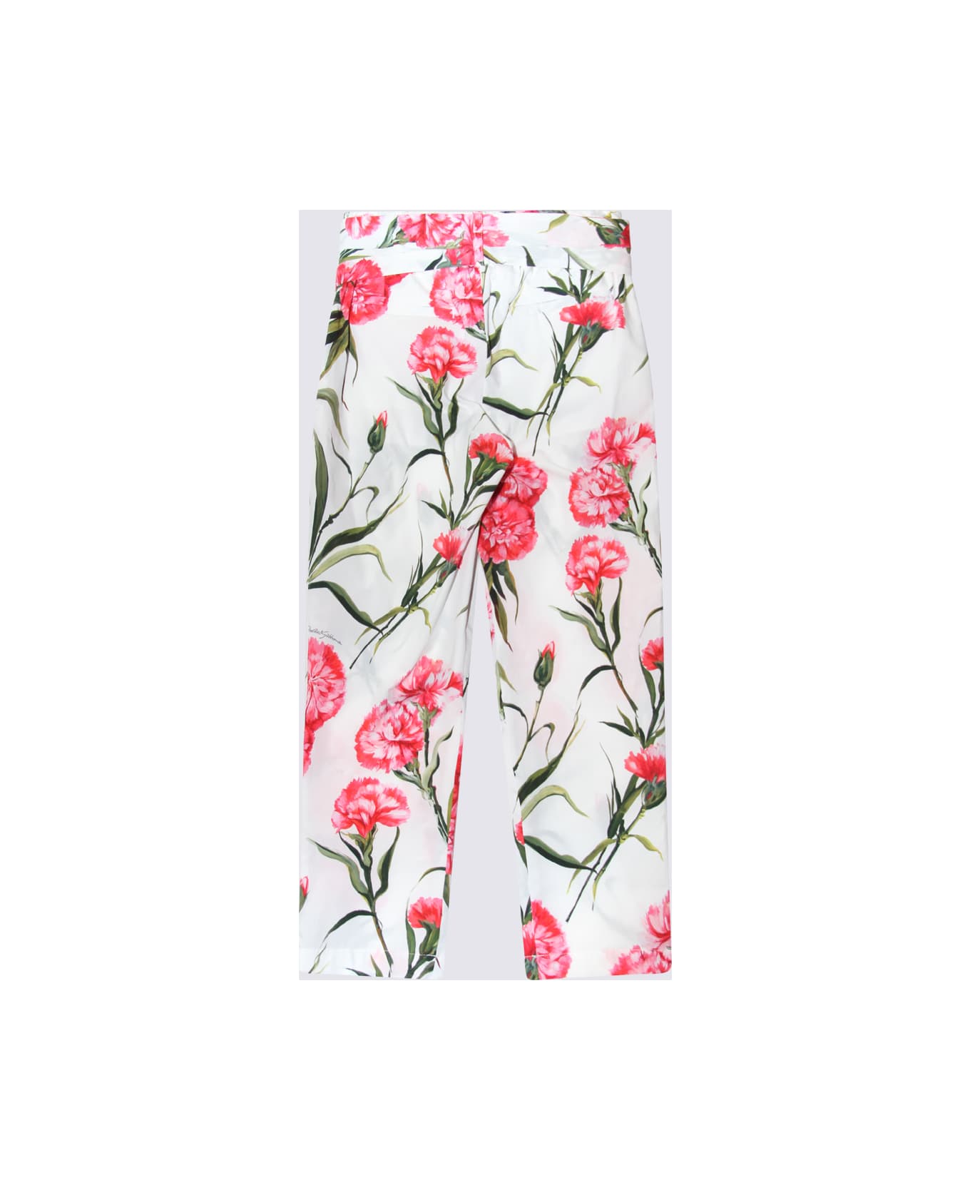 Dolce & Gabbana White And Red Cotton Carnation Pants - GAROFANI ボトムス