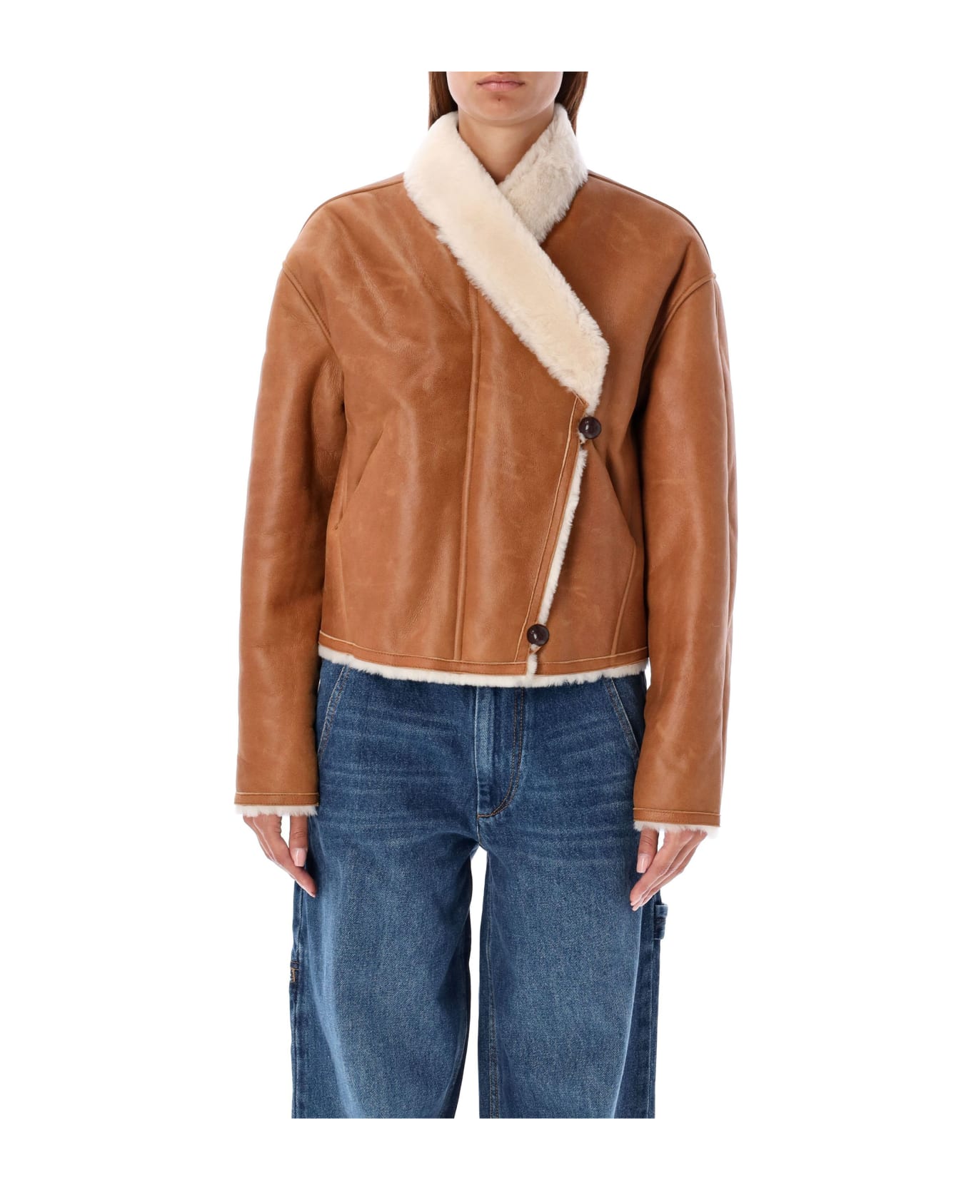 Isabel Marant Eriana Shearling Cropped Jacket - CINNAMON