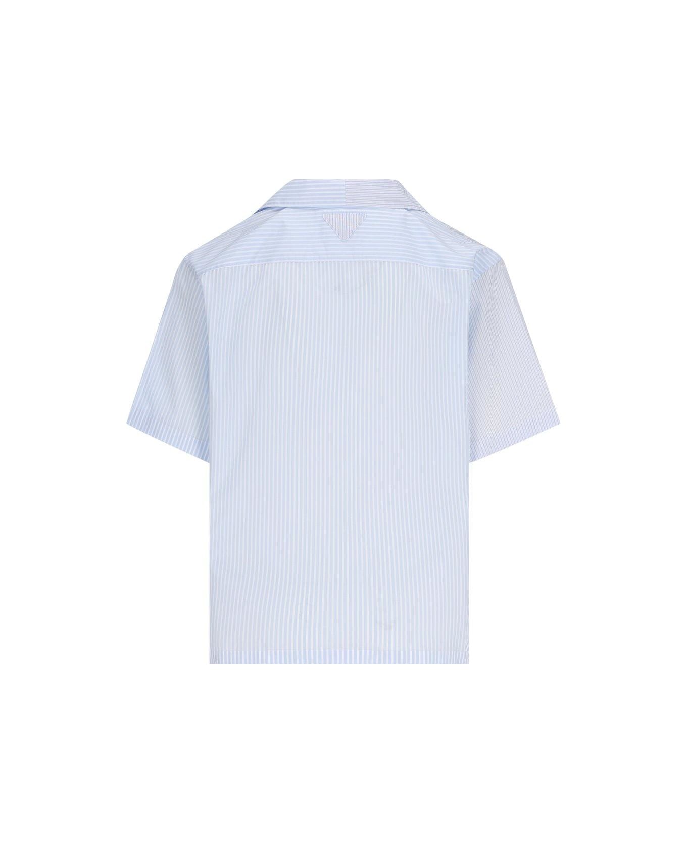Prada Striped Short-sleeved Button-up Shirt - Bianco+cielo