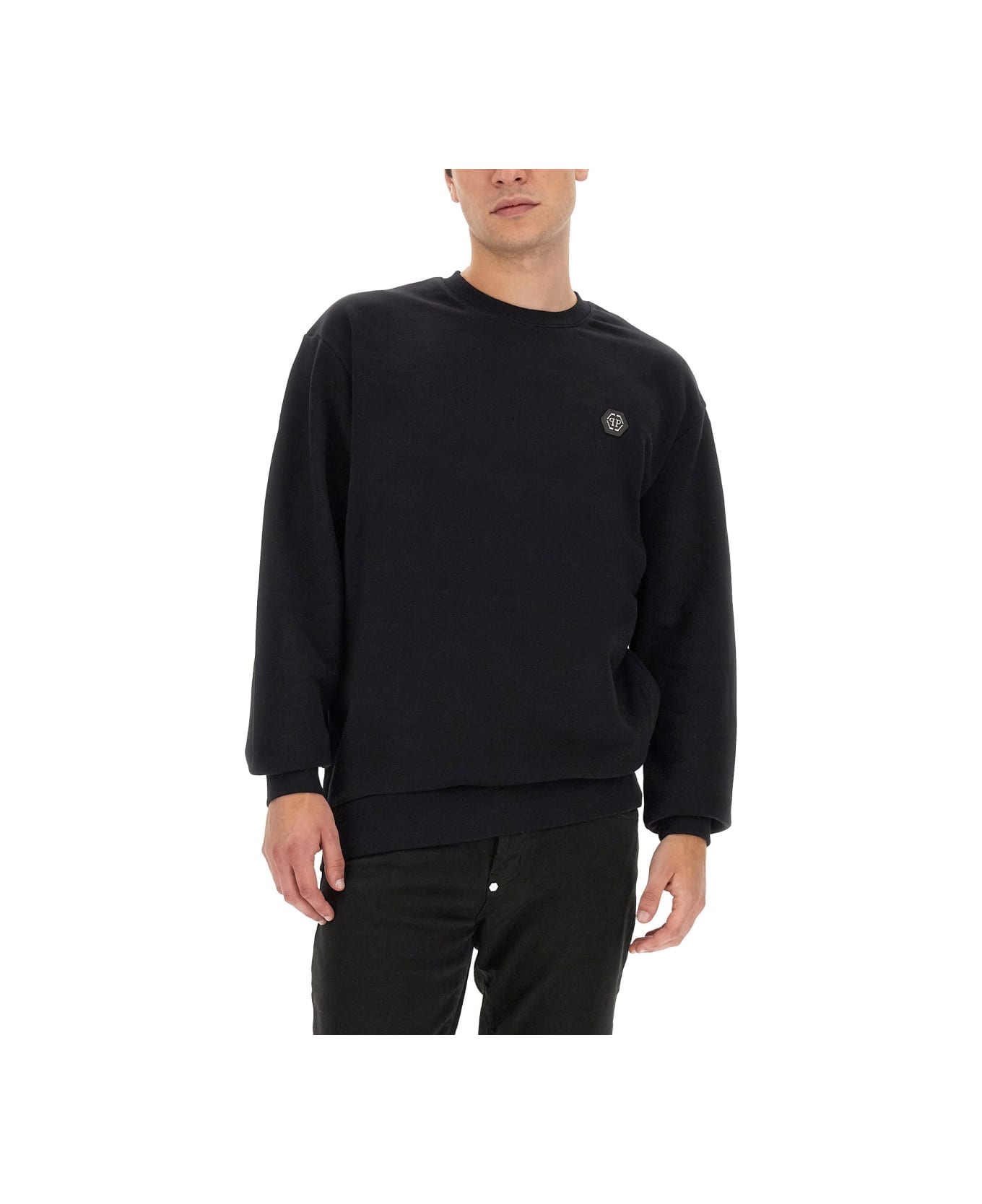 Philipp Plein Sweatshirt With Rhinestone Logo - BLACK