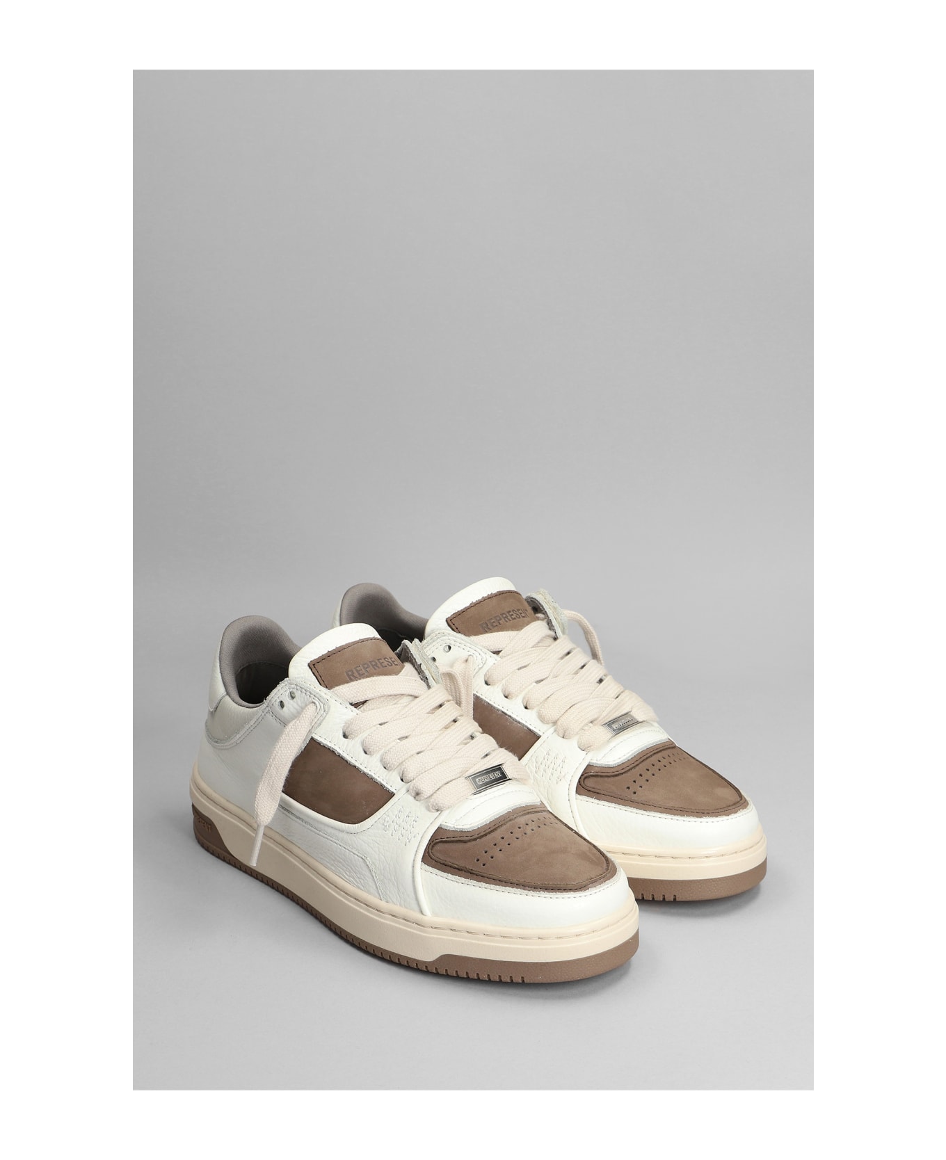 REPRESENT Apex Sneakers In White Leather - White and brown