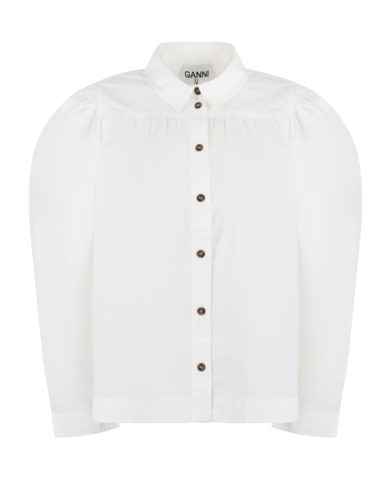 Ganni Long Sleeve Cotton Shirt - White シャツ