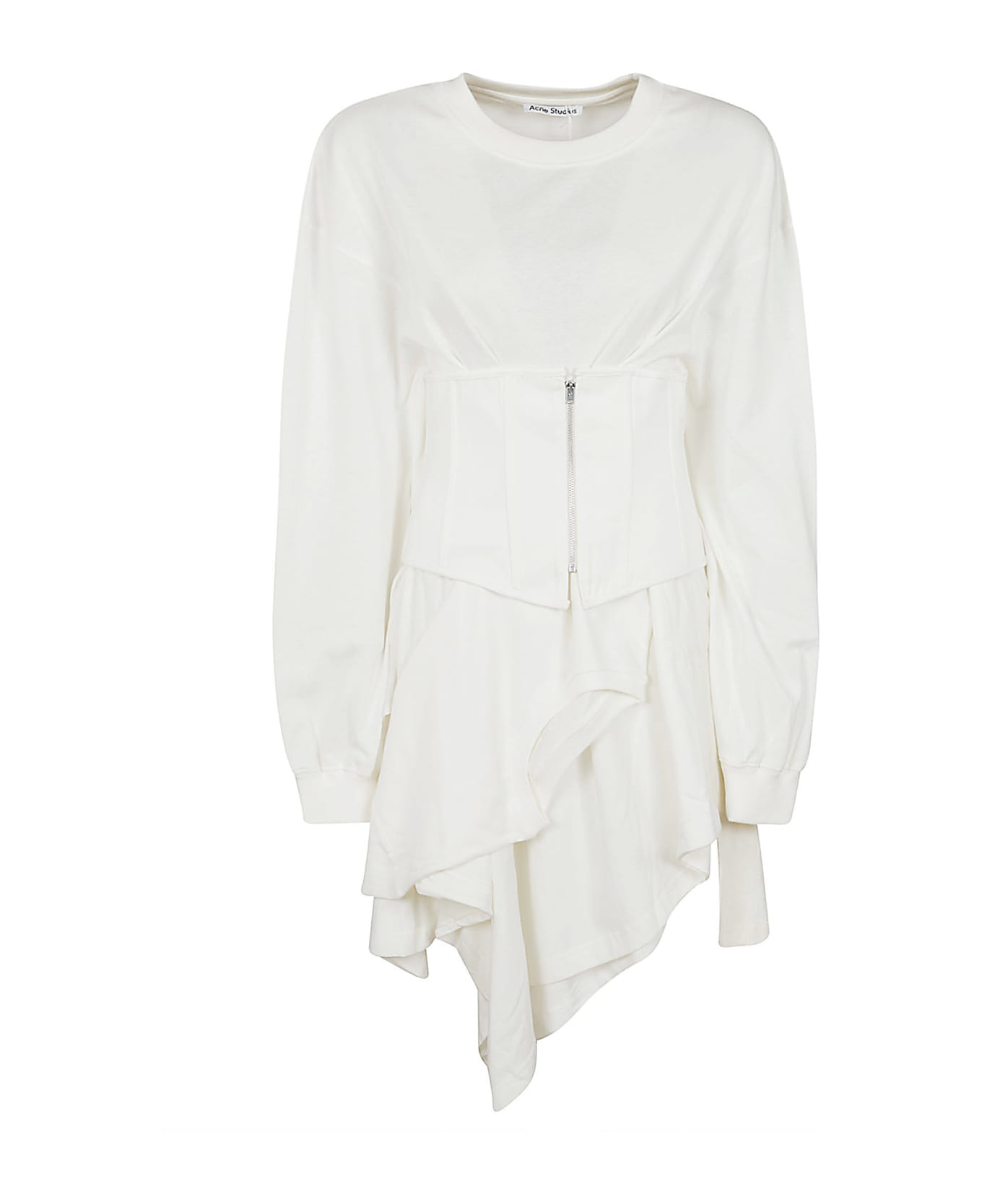 Acne Studios Round Neck Asymmetric Ribbed Dress - White ワンピース＆ドレス