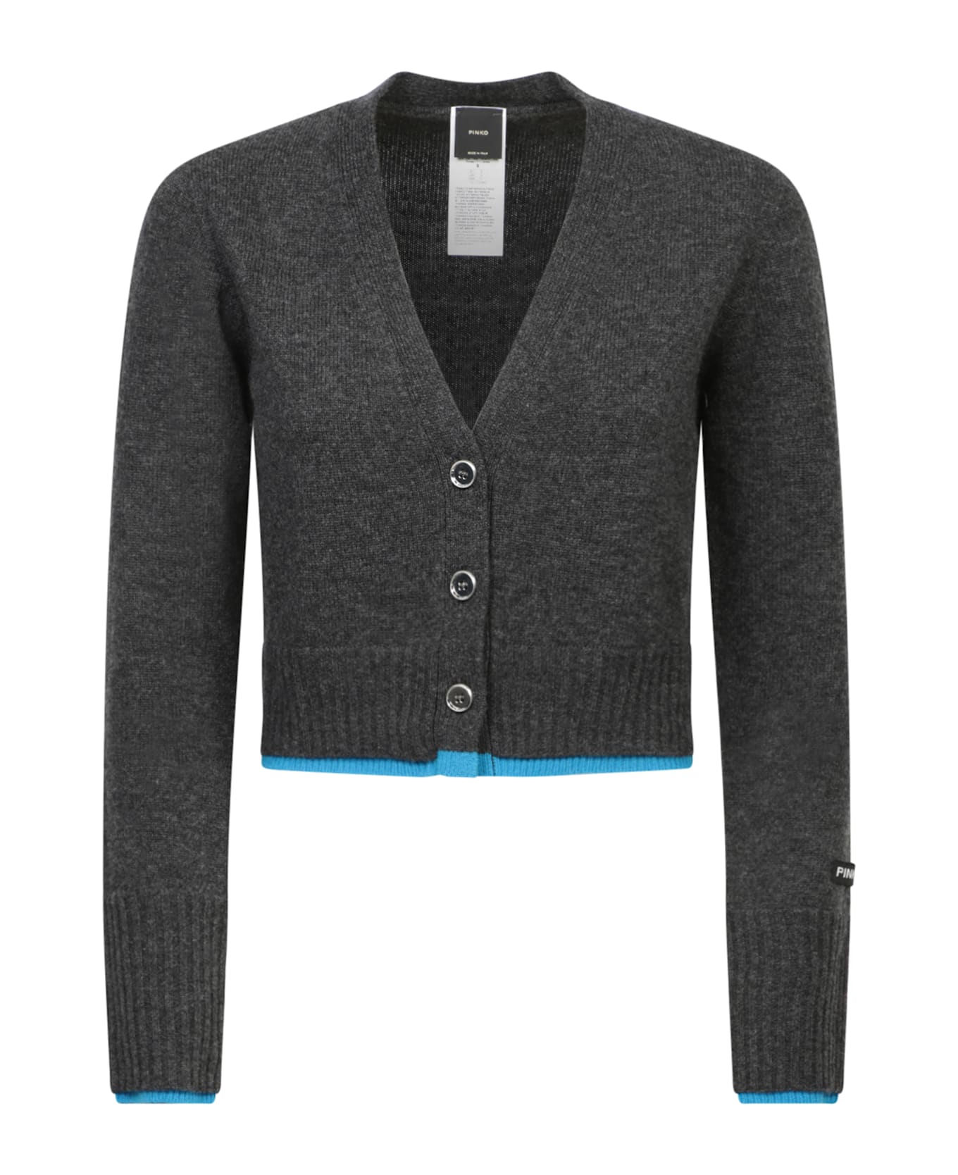 Pinko Grey And Turquoise Cashmere Cardigan - Grey