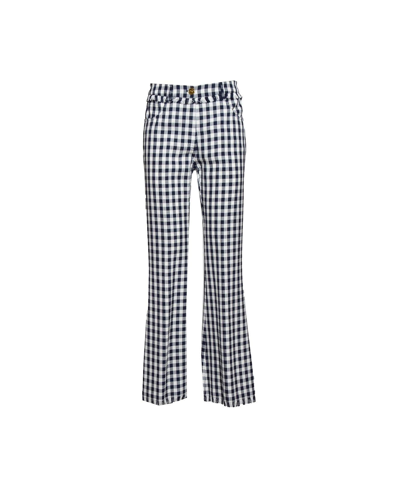 Etro Mid Rise Gingham Checked Trousers - Bianco/nero