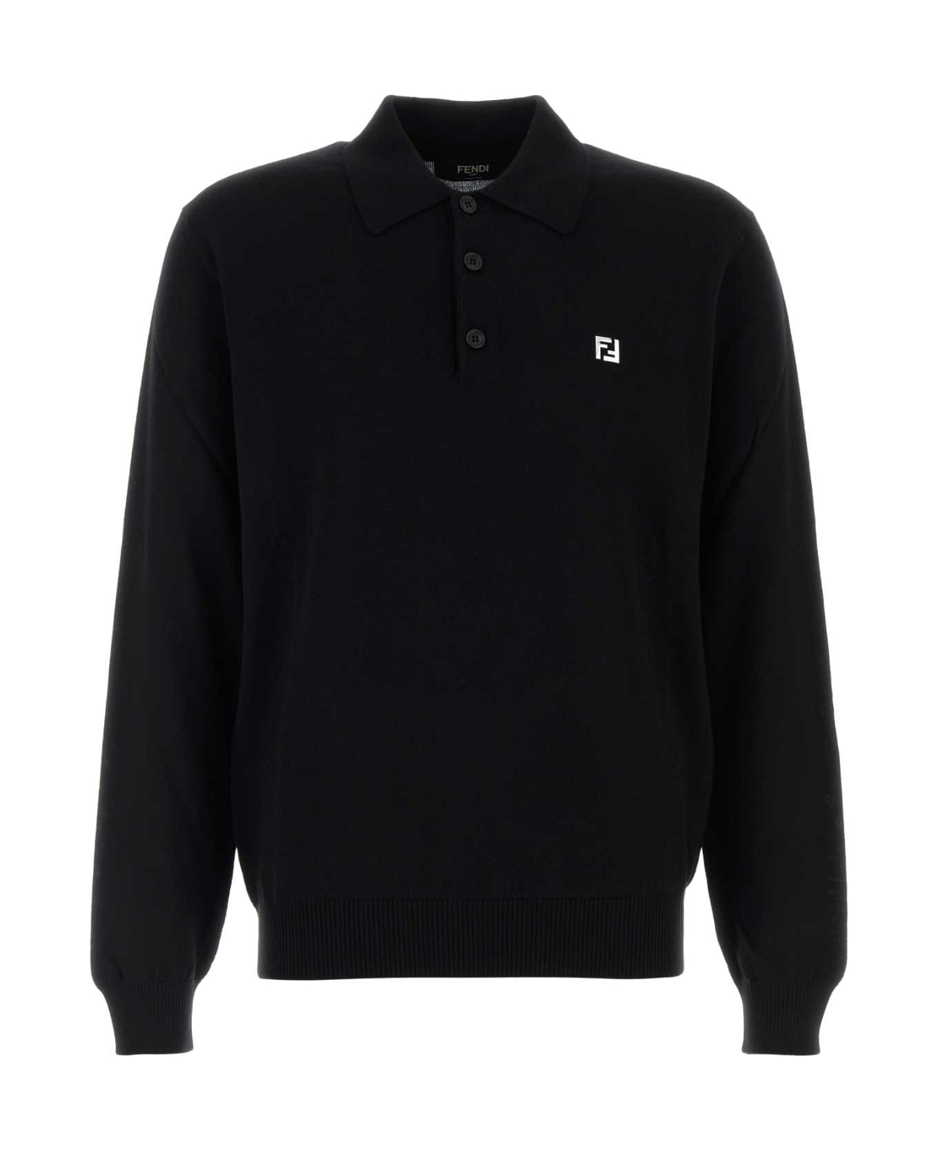 Fendi Black Stretch Wool Polo Shirt - Black