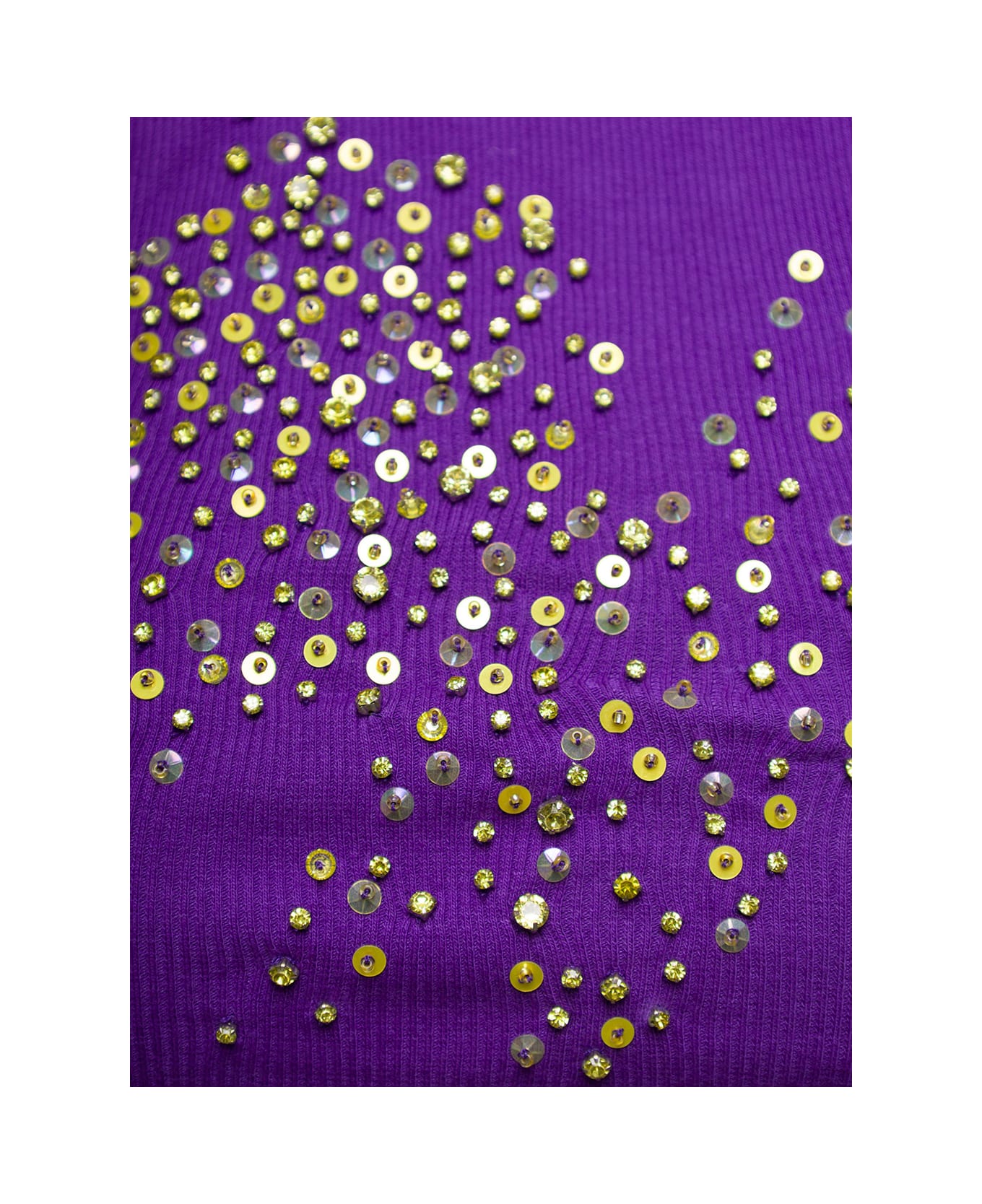 Des Phemmes Purple Ribbed Tank Top With Paillettes Embroidery In Stretch Cotton Woman - Violet