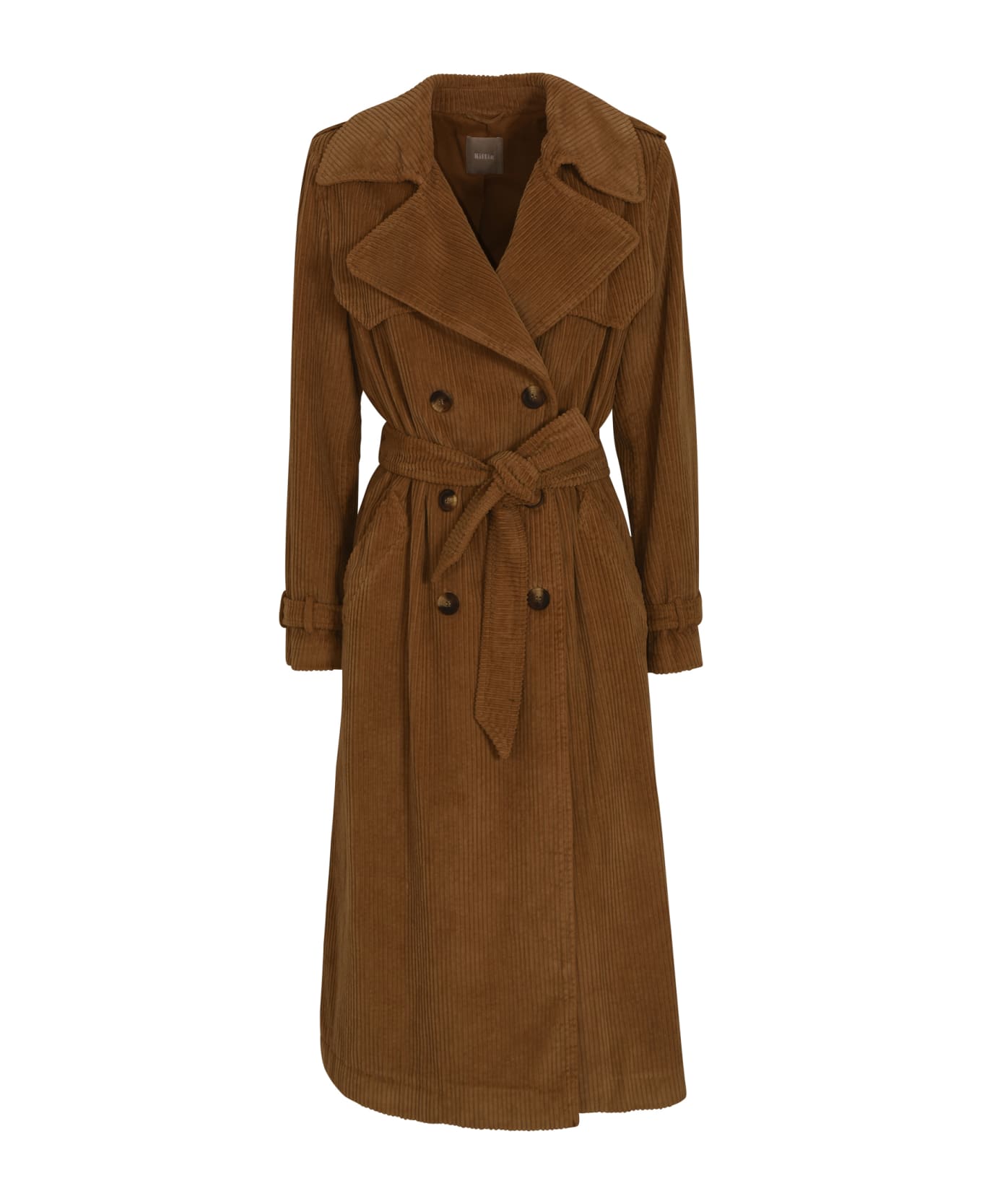 Kiltie Ribbed Double-breasted Trench - Noisette