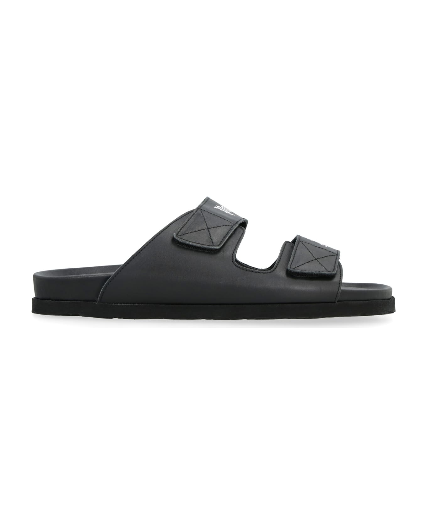 Palm Angels Leather Slides With Logo - black
