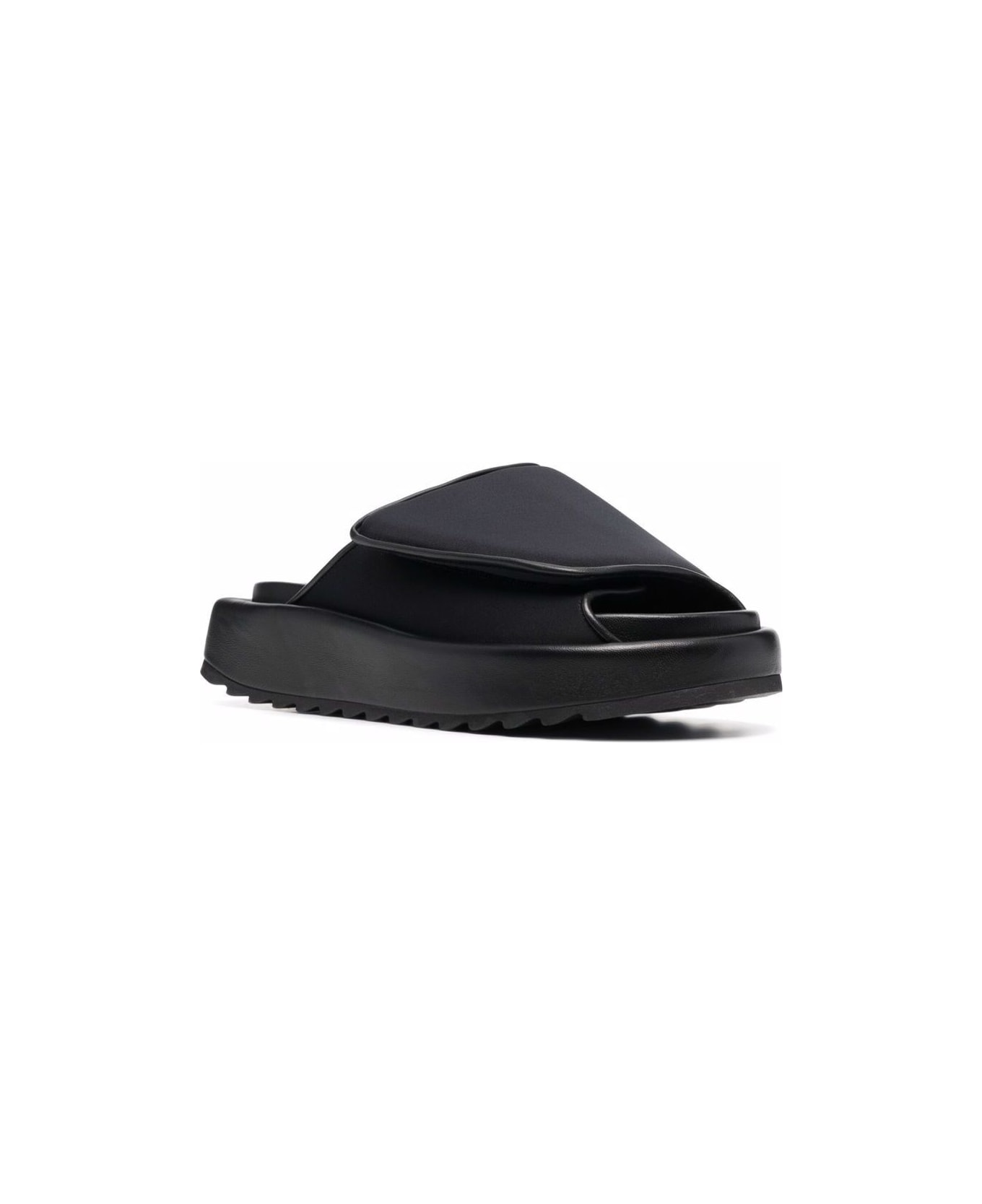 GIA BORGHINI Black Leather And Scuba Slide Sandals With Velcro Closure - Nero