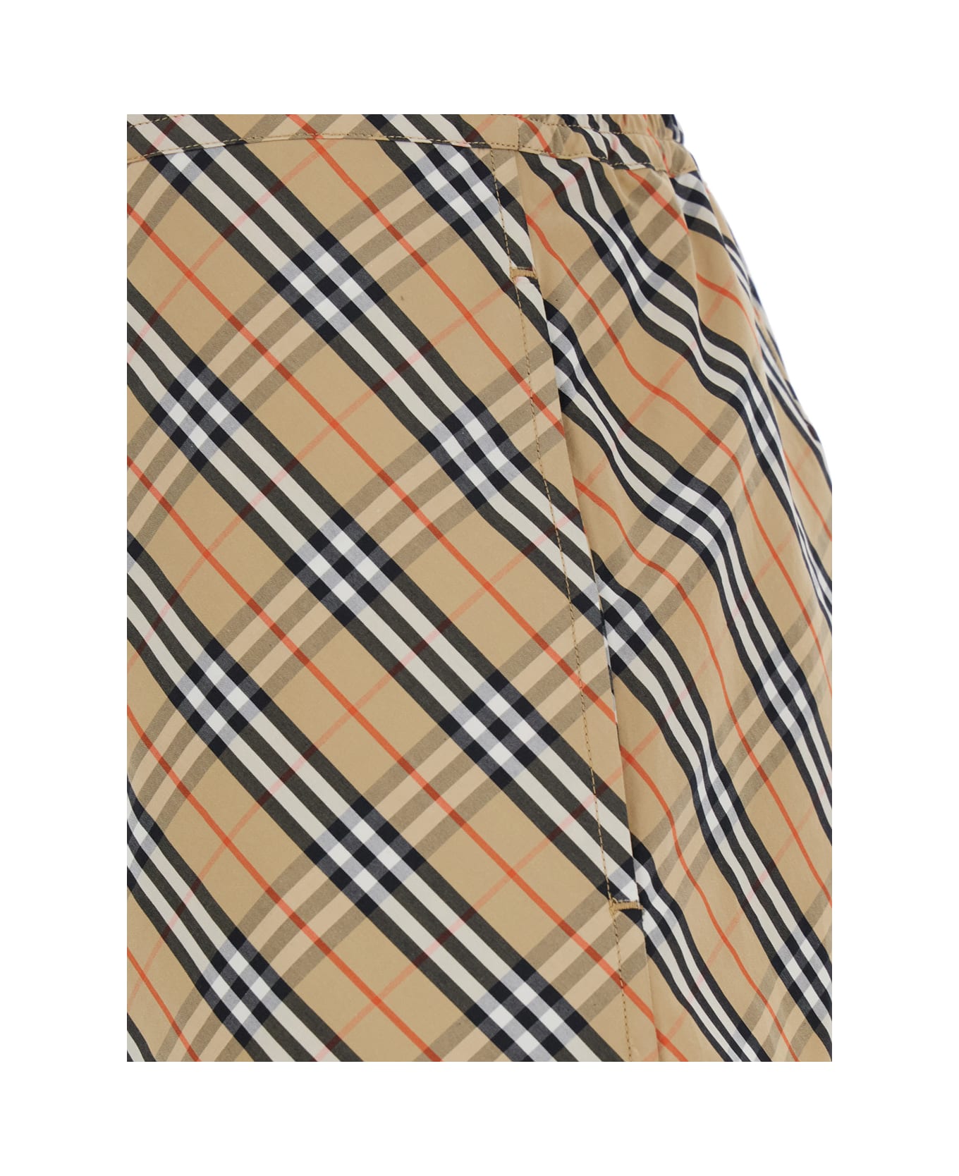 Burberry Beige Shorts With Elastic Drawstring Waist And All-over Check Motif In Cotton Woman - Beige