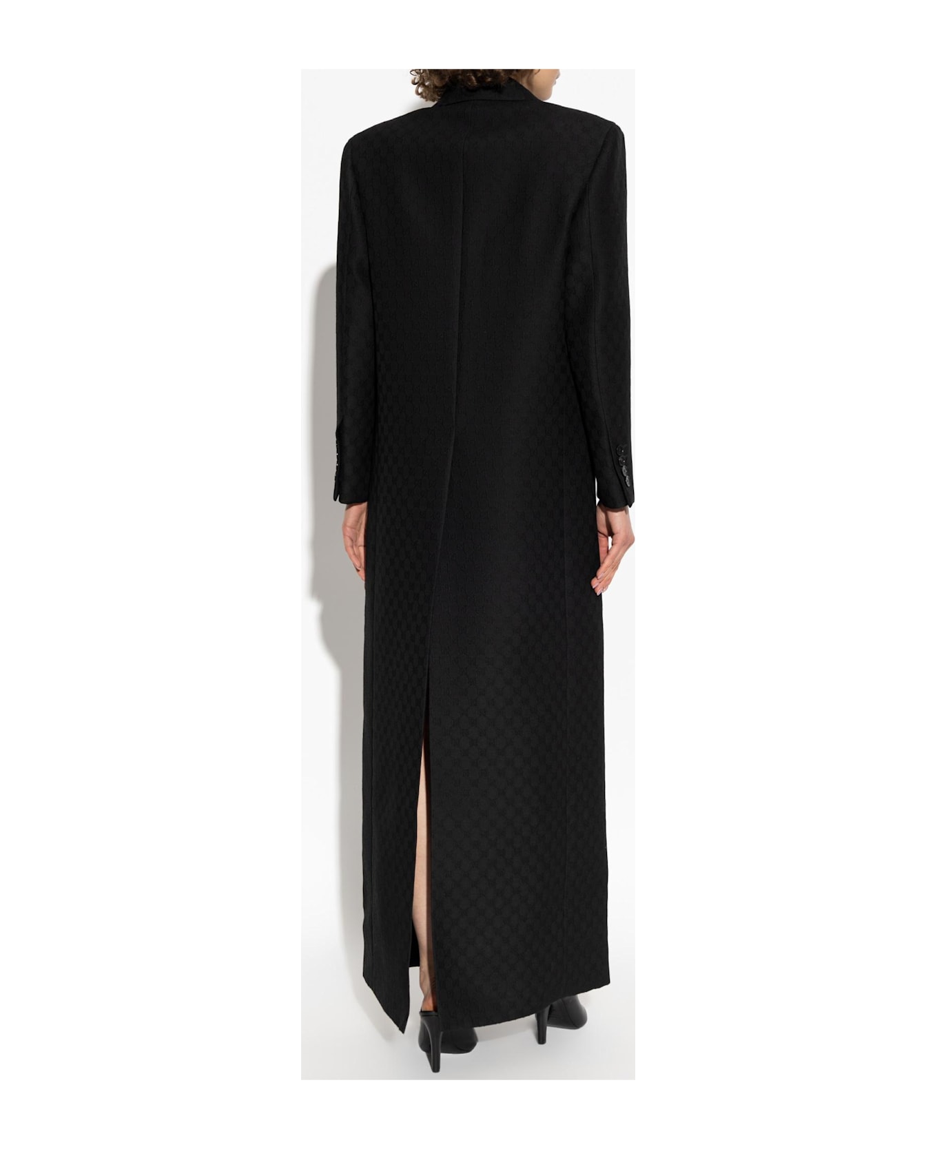 Gucci Double-breasted Coat With Gg Pattern - Black