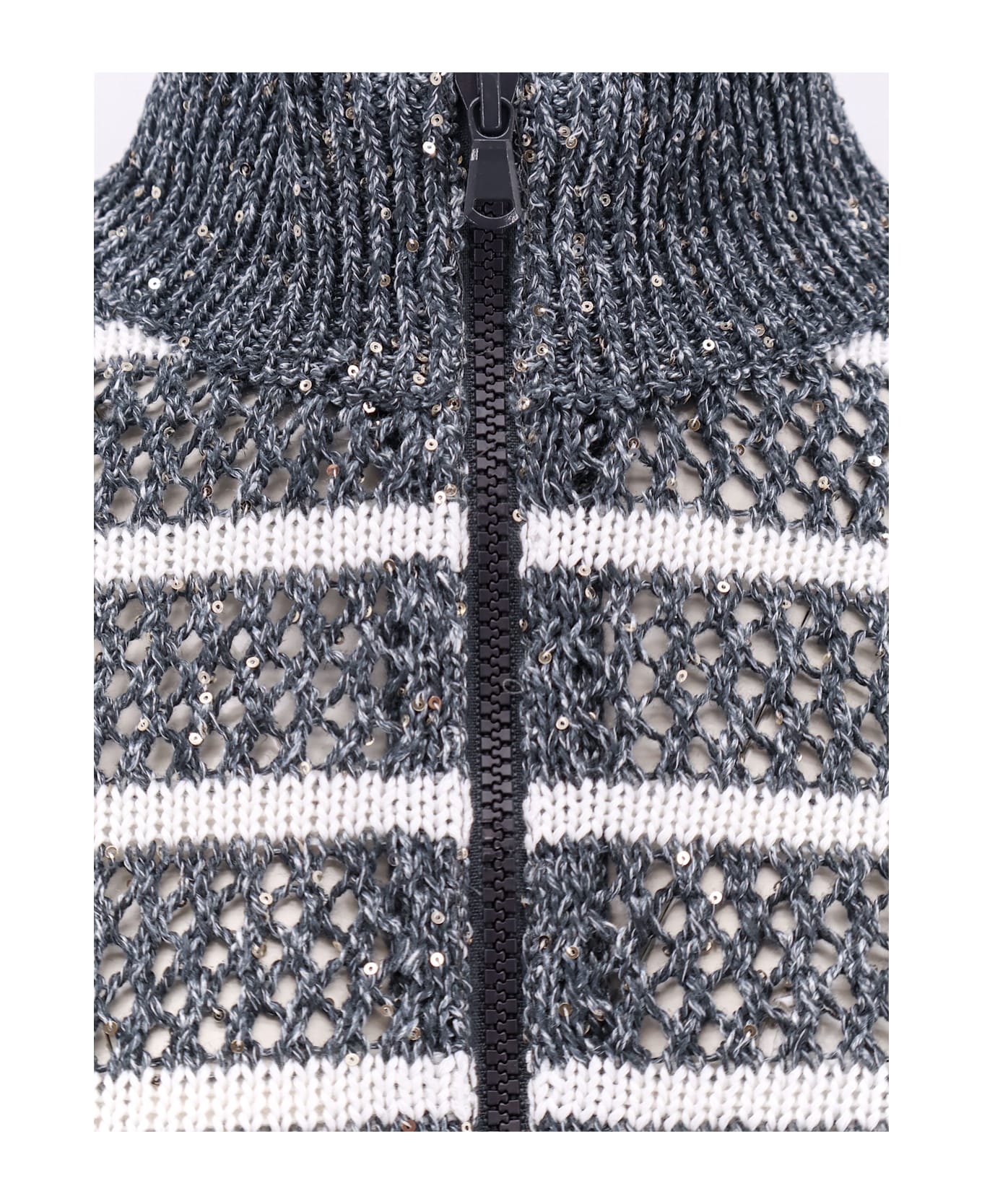 Brunello Cucinelli Dazzling Striped Net Cardigan - Grey